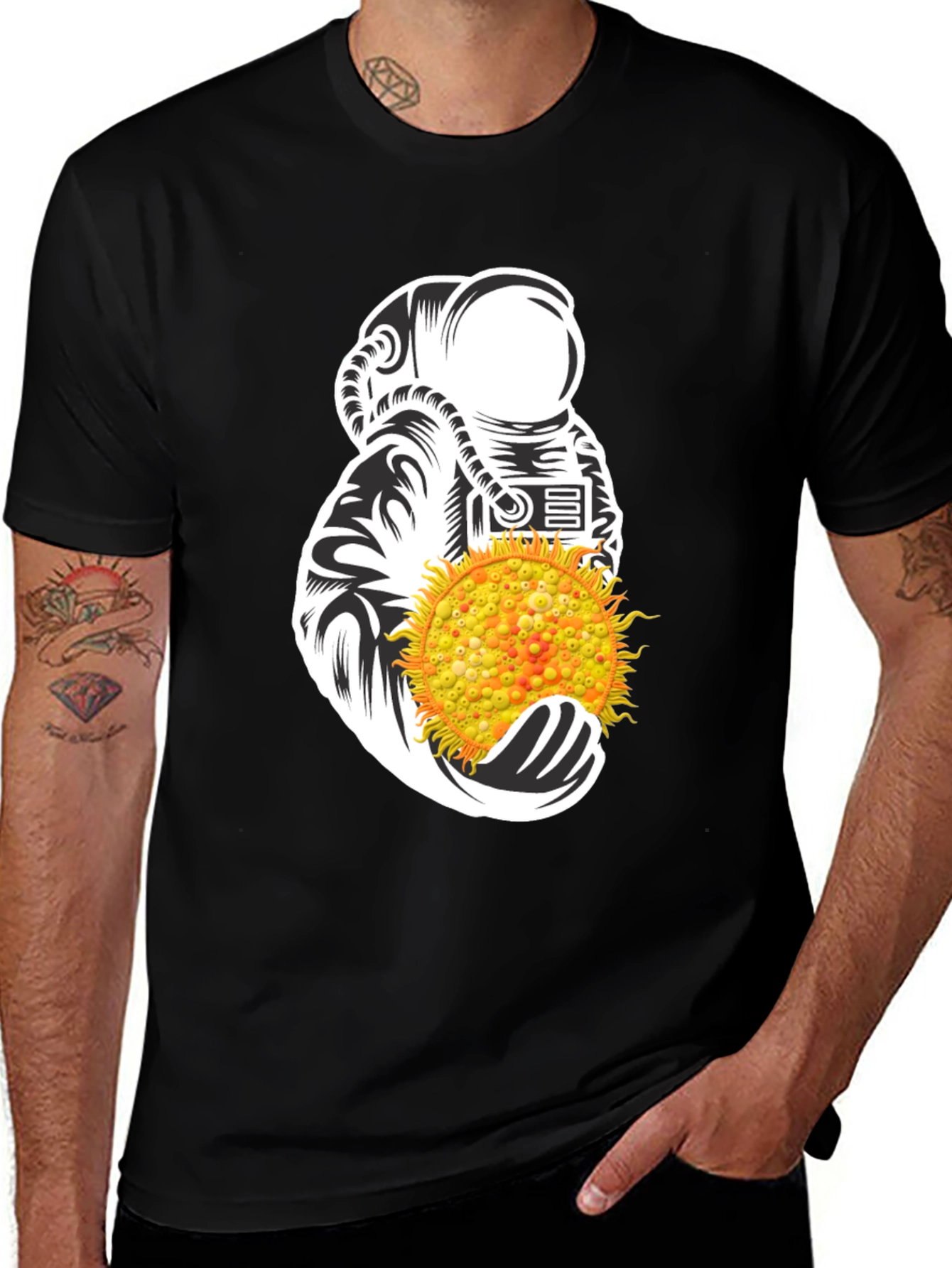 Variant 5 of Astronaut Holding Sun Graphic Tee - Black