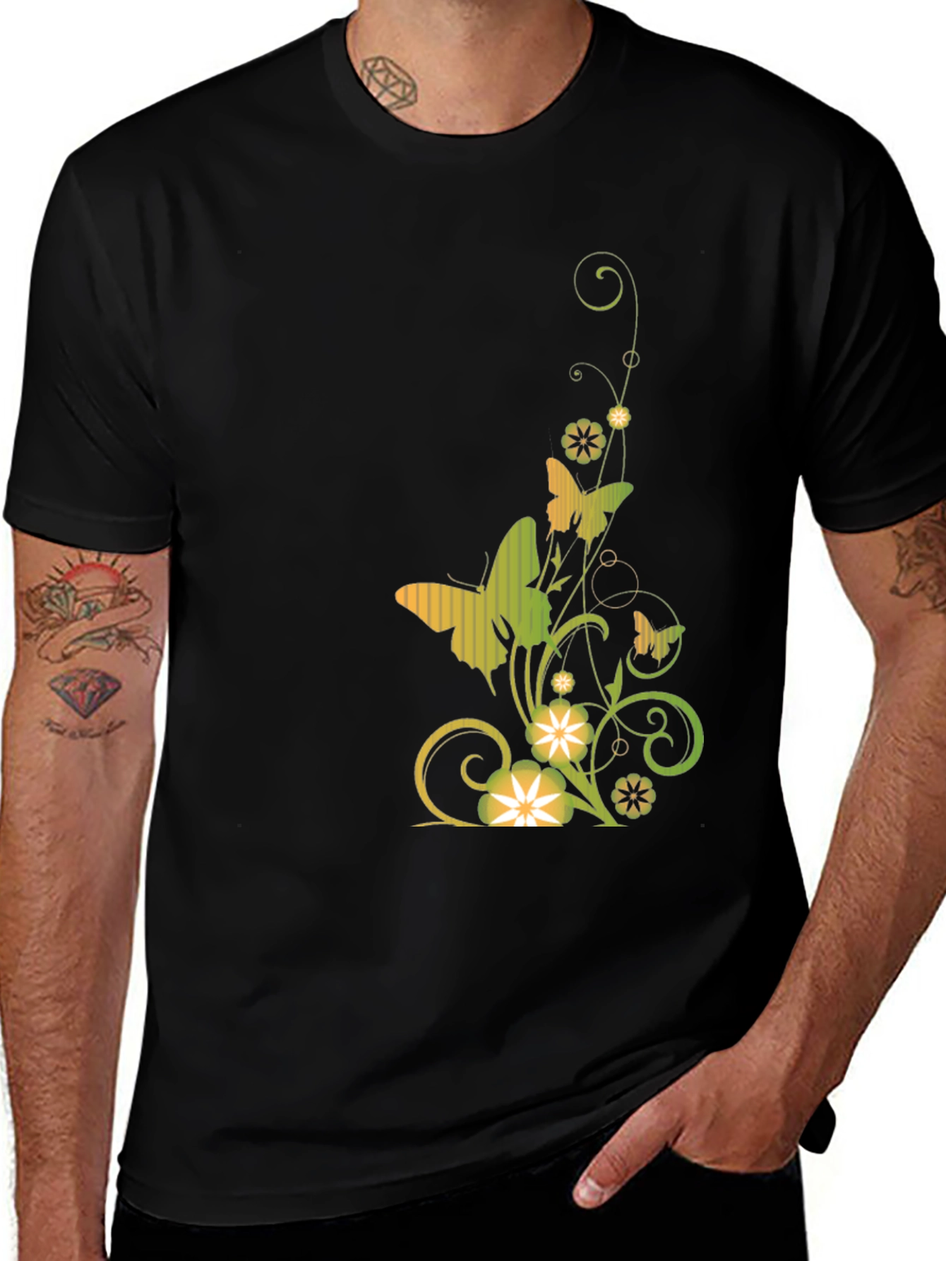 Variant 3 of Butterfly Floral Graphic Tee - Black Cotton T-Shirt
