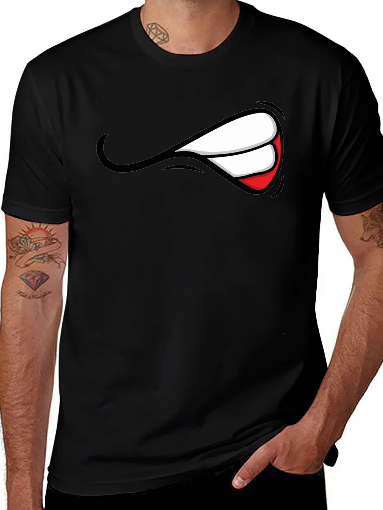 Variant 17 of Men's Graphic Black T-Shirt - Grin Design