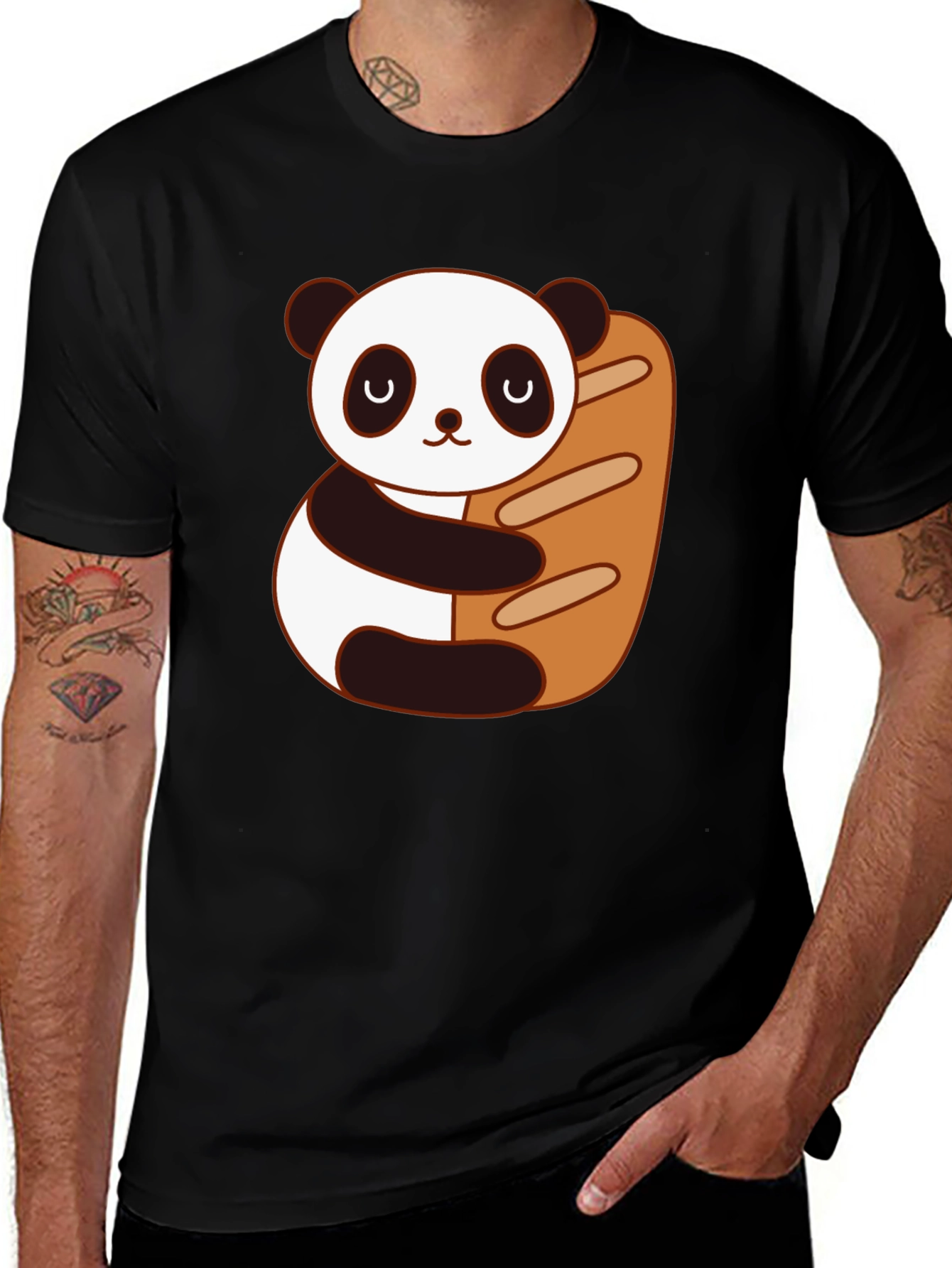 Variant 19 of Panda Hugging Bread T-Shirt - Black