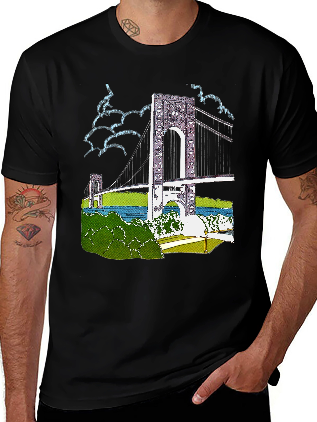 Variant 18 of Bridge Print Black Cotton T-Shirt