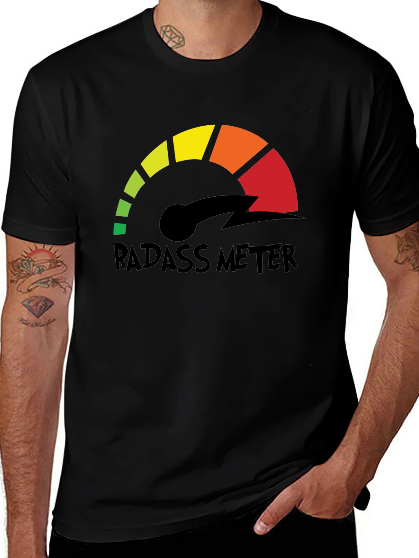 Variant 26 of Badass Meter Black Graphic Tee - Bold Statement Shirt
