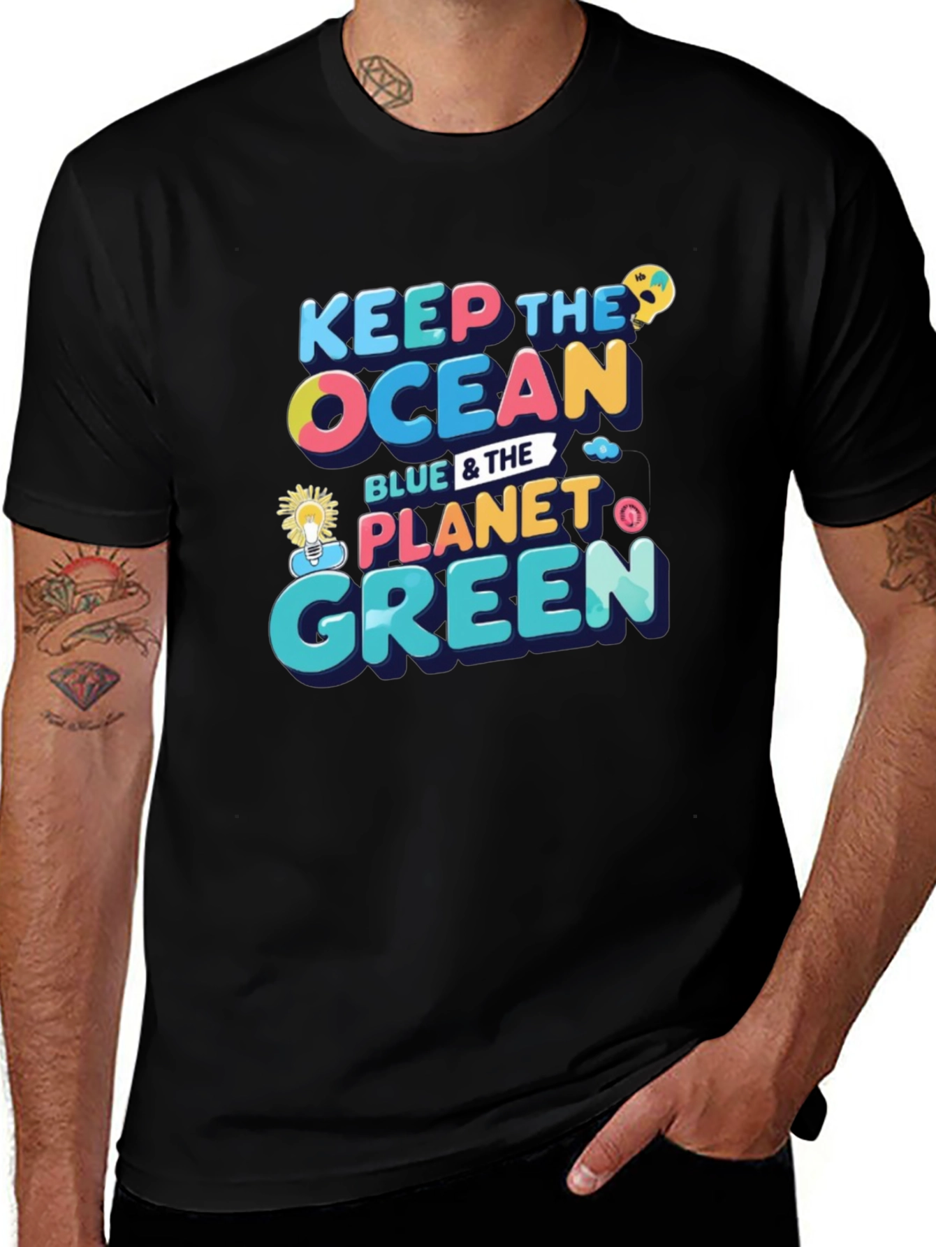 Black Keep the Ocean Blue & the Planet Green Black T-Shirt main image