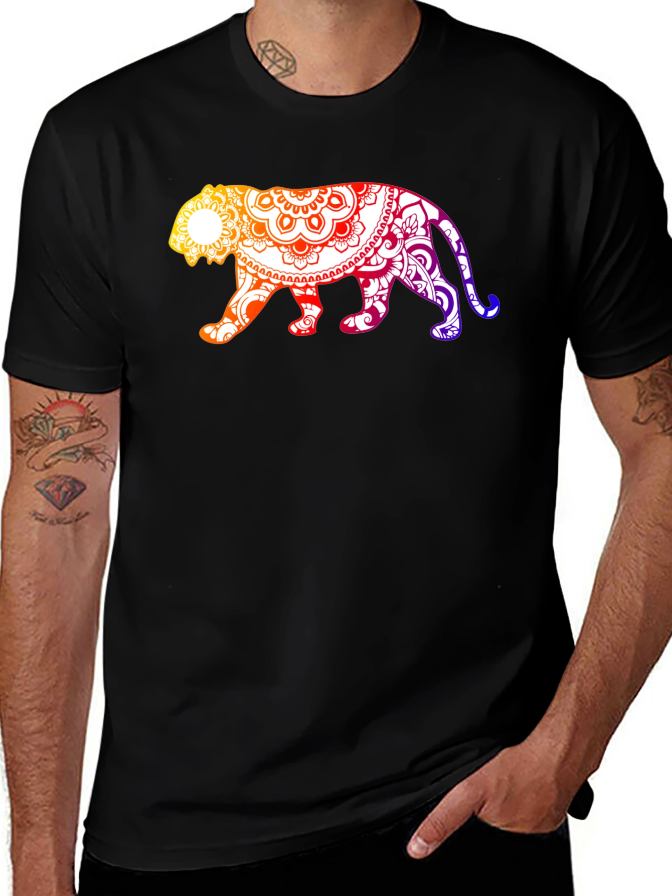 Variant 17 of Mandala Tiger Graphic Black T-Shirt