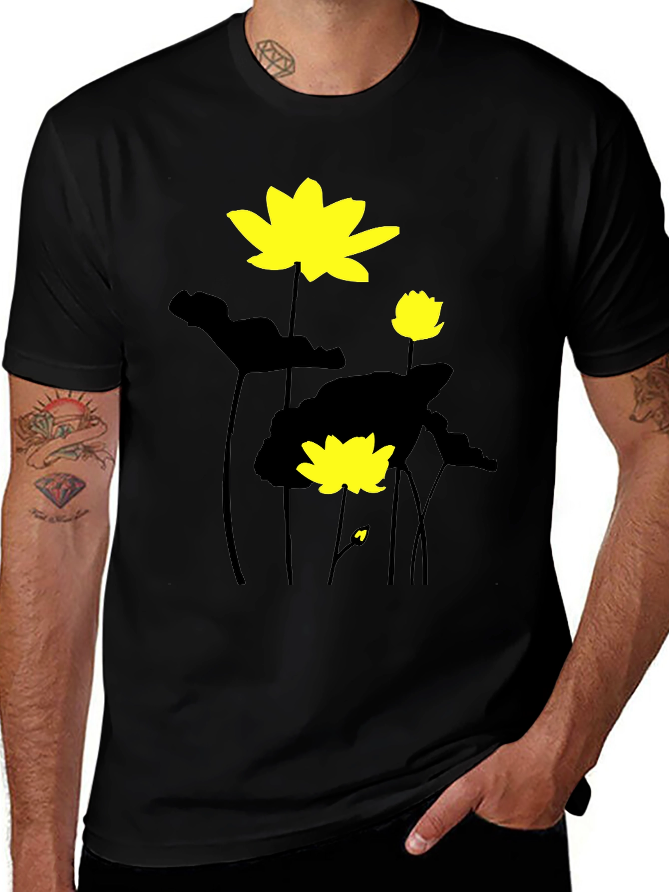Variant 26 of Lotus Flower Graphic Tee - Black