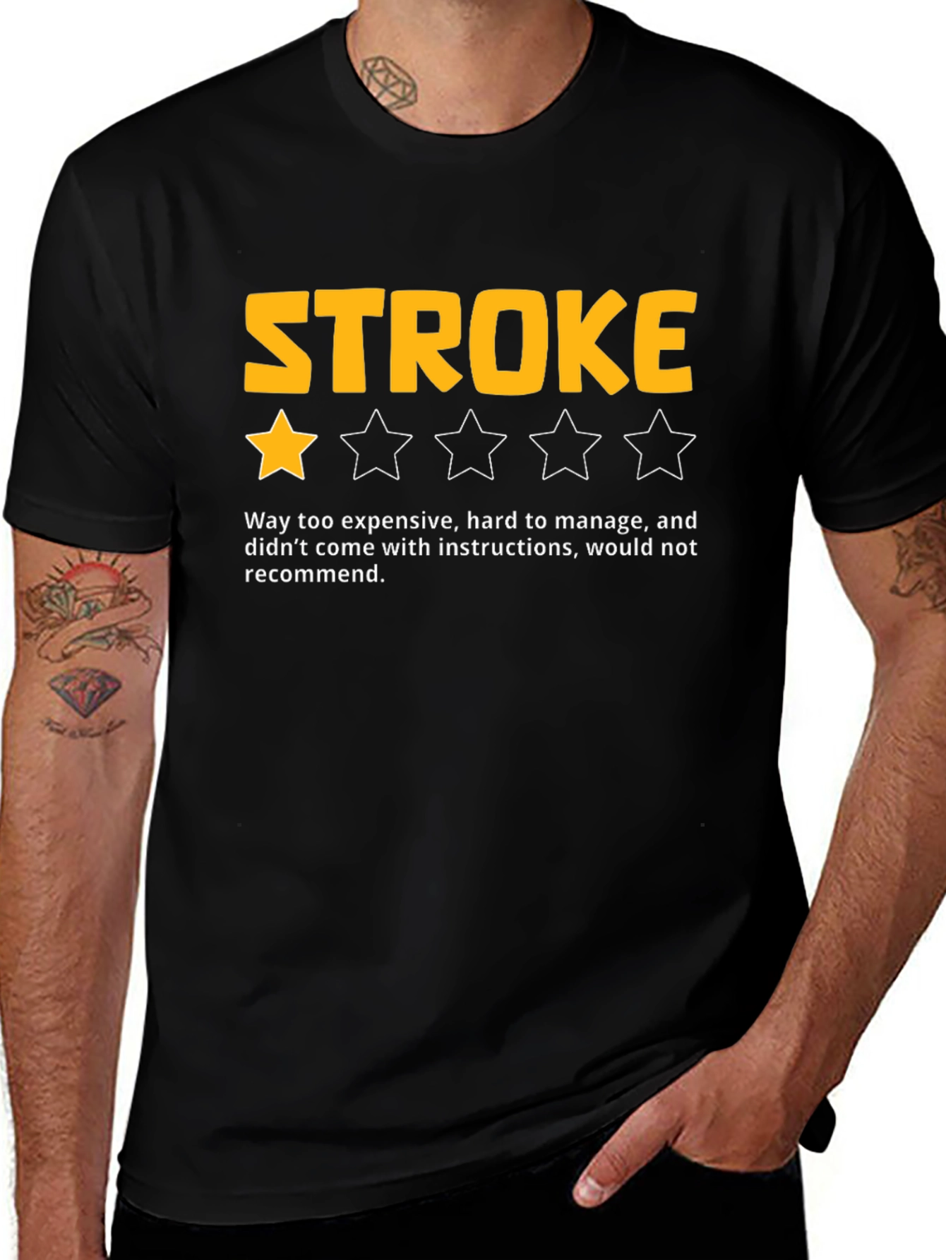 Funny Stroke One-Star Review Black T-Shirt