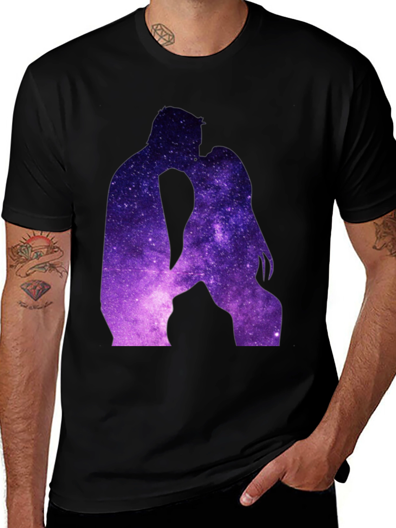 Galaxy Kissing Couple Black T-Shirt