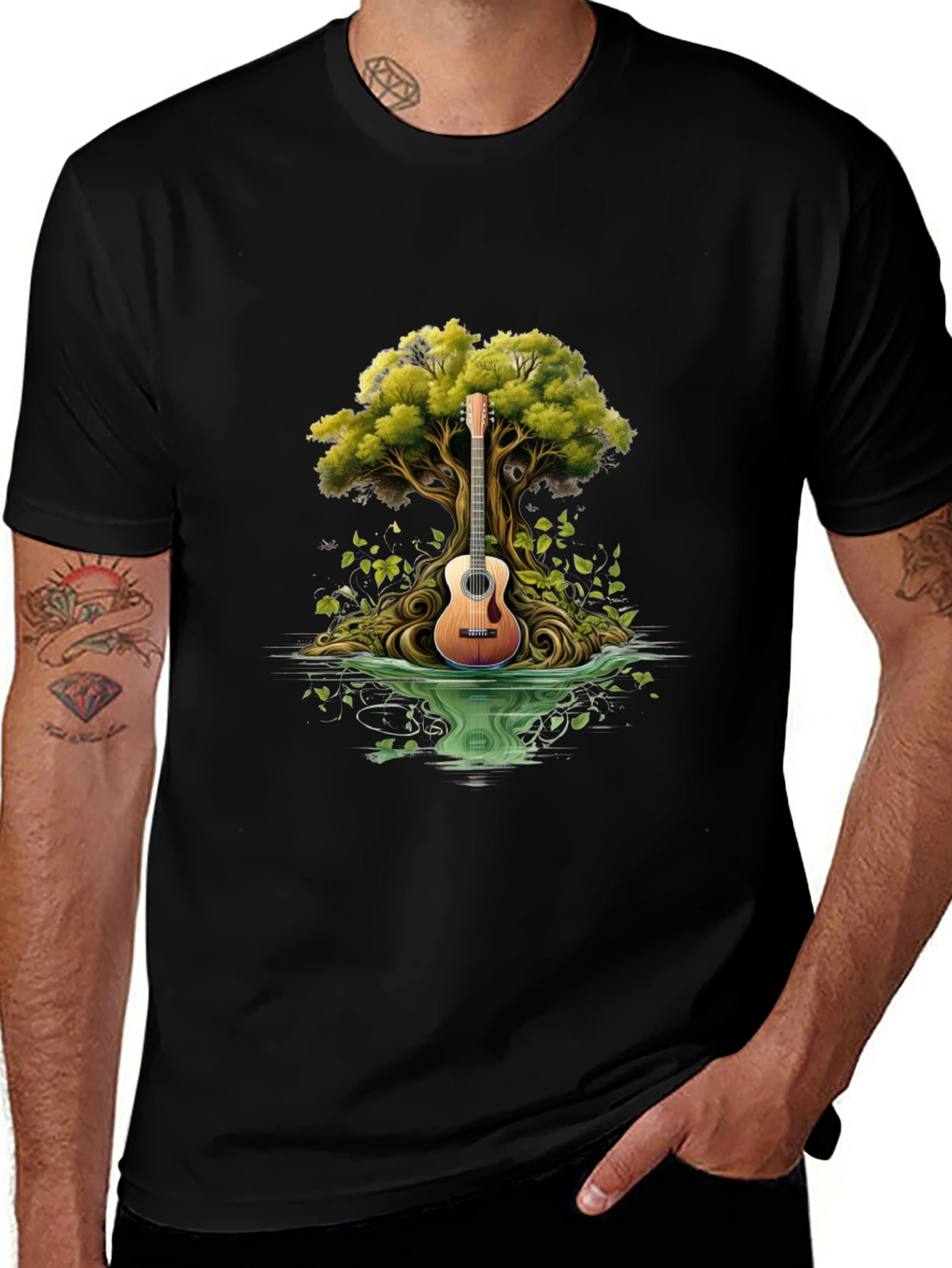 Variant 14 of Guitar Tree Black T-Shirt - Music & Nature