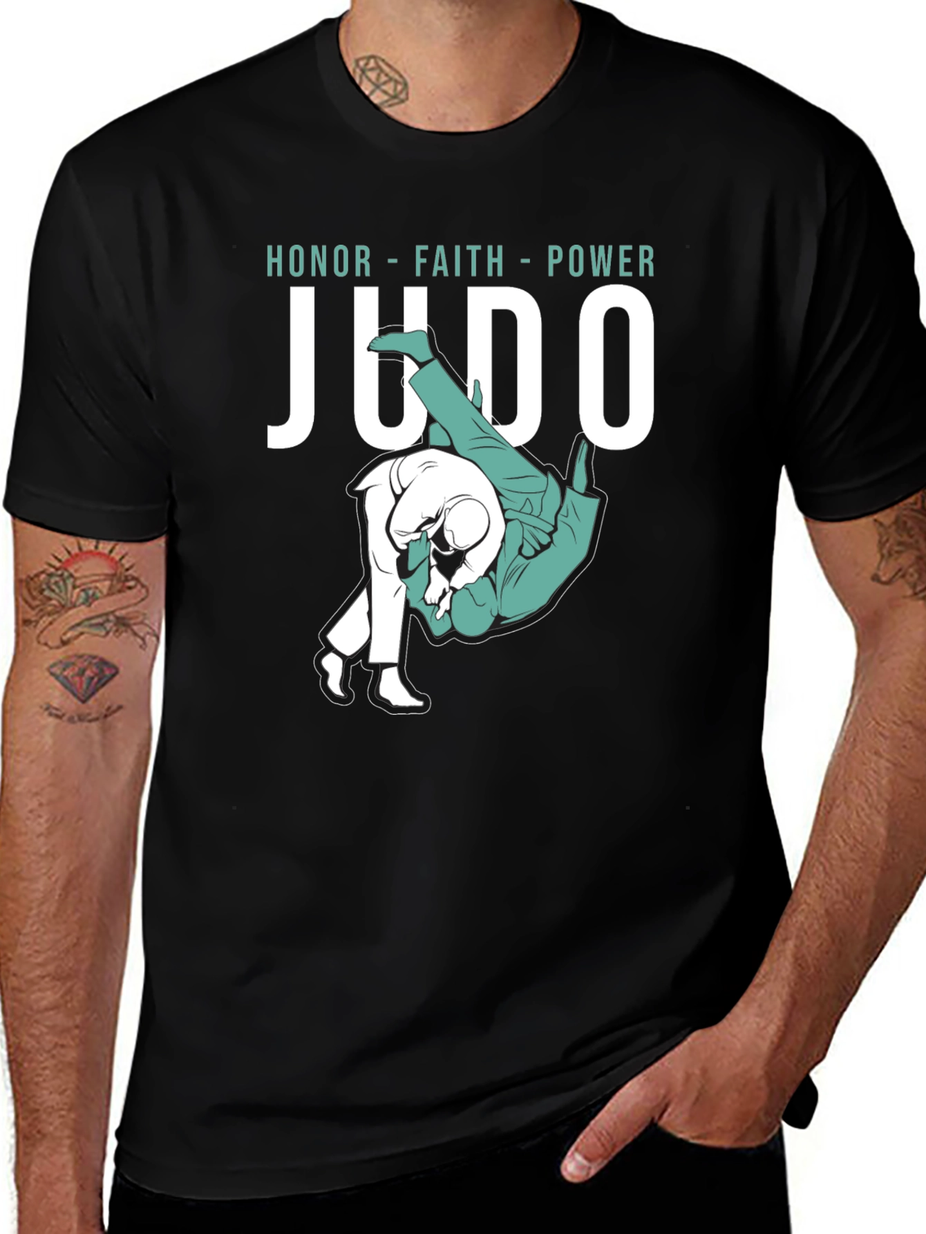 Judo Honor Faith Power Graphic Tee - Black