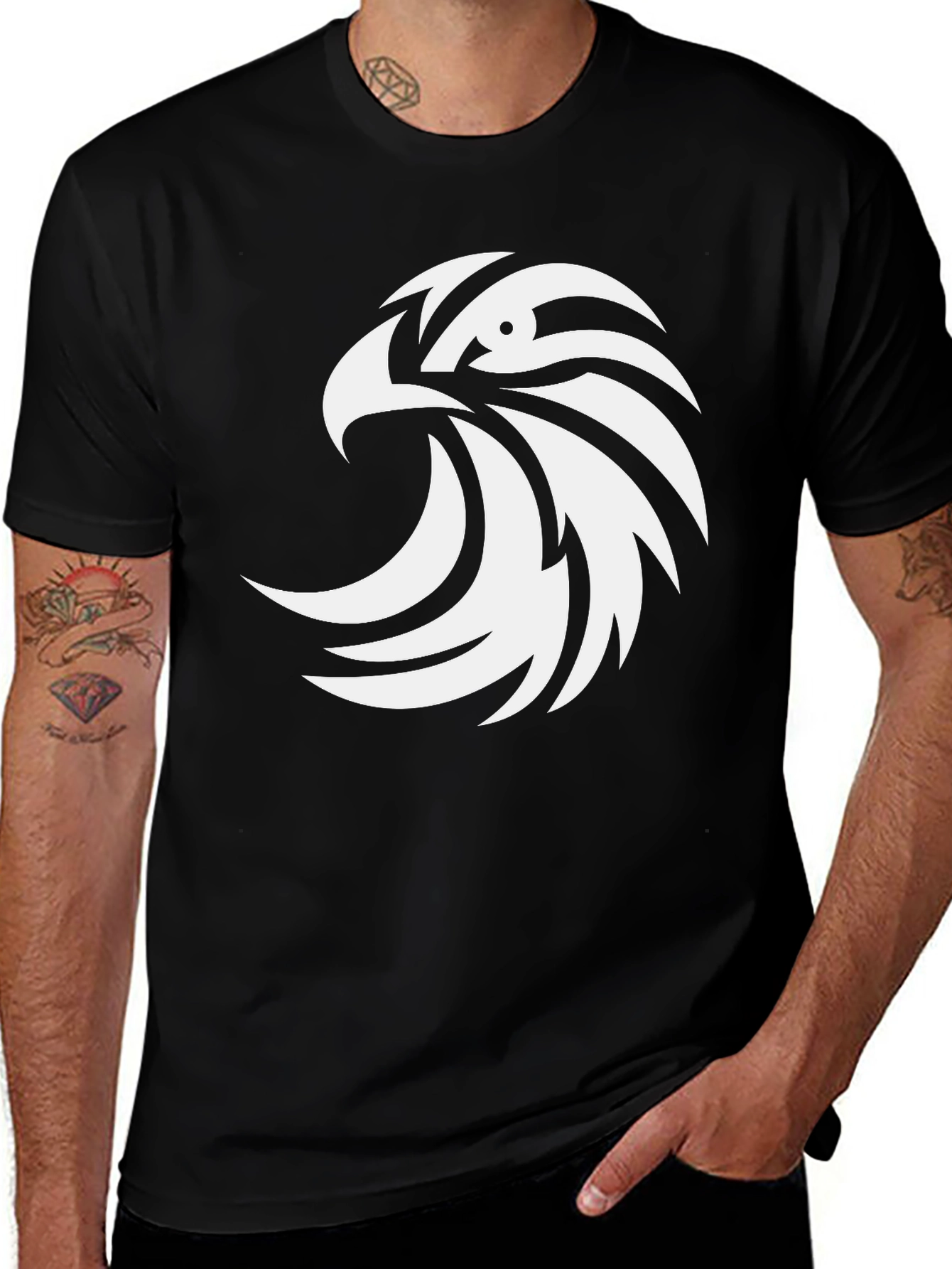 Variant 17 of Black T-Shirt with White Eagle Graphic