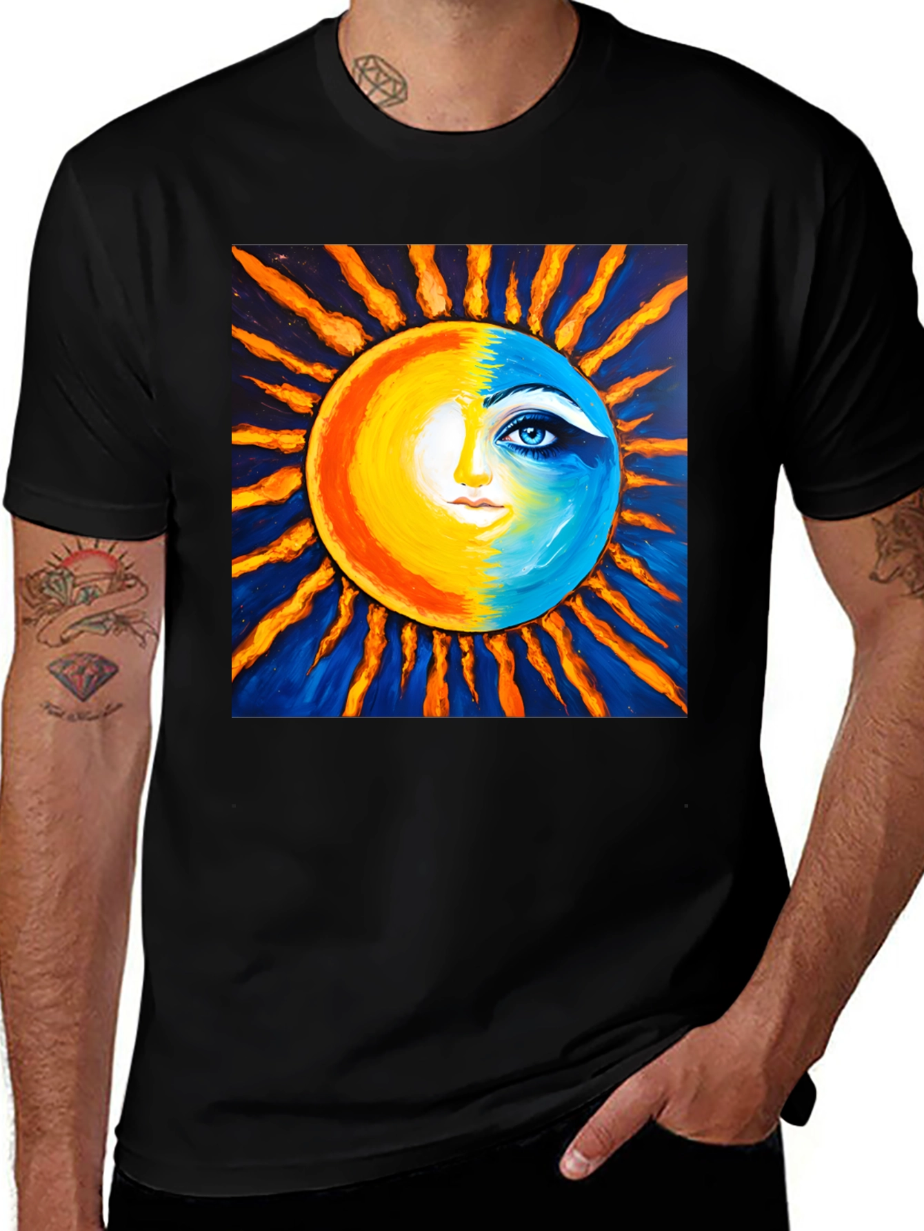 Variant 23 of Sun and Moon Face Graphic Tee - Black