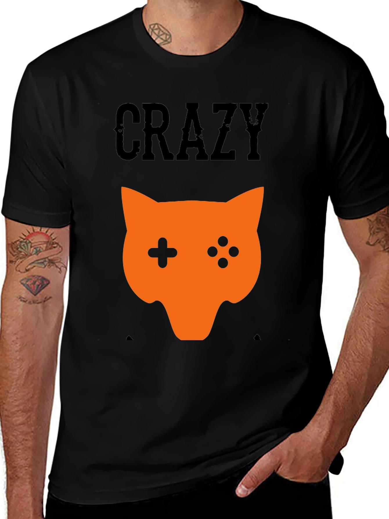 Variant 24 of Crazy Gamer Fox Black T-Shirt