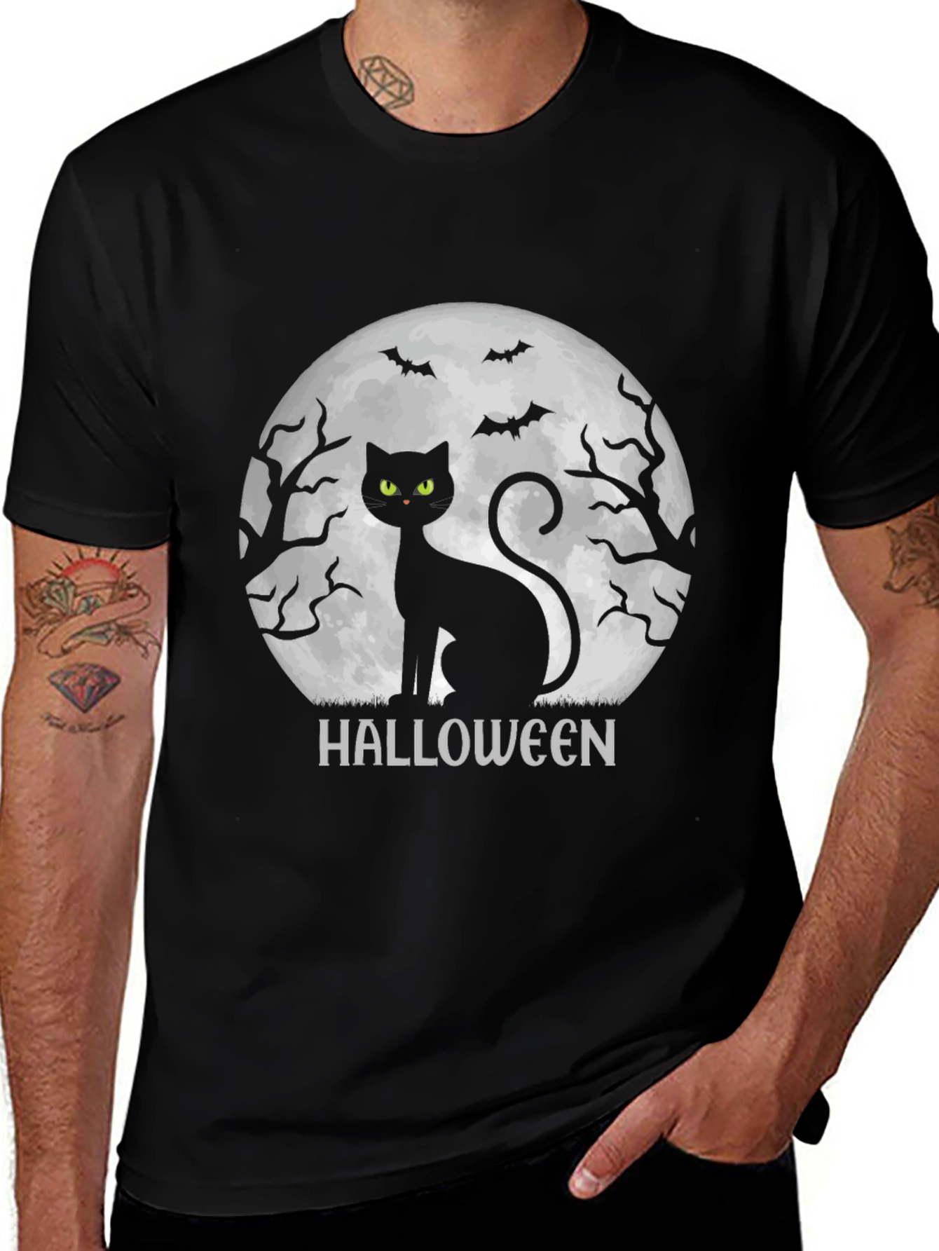Variant 12 of Halloween Cat T-Shirt - Spooky Moon Design