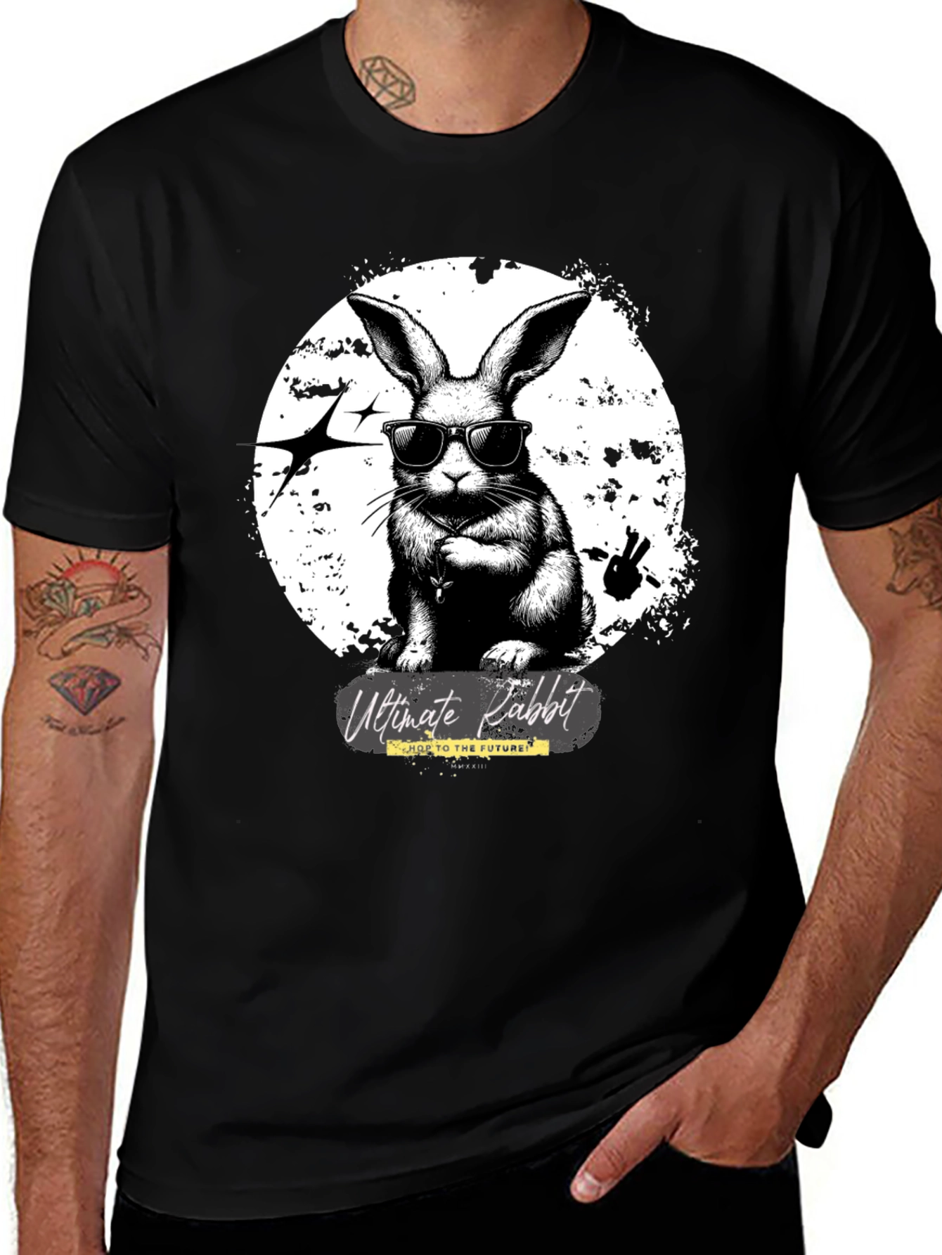 Variant 6 of Ultimate Rabbit Graphic Tee - Black Cotton