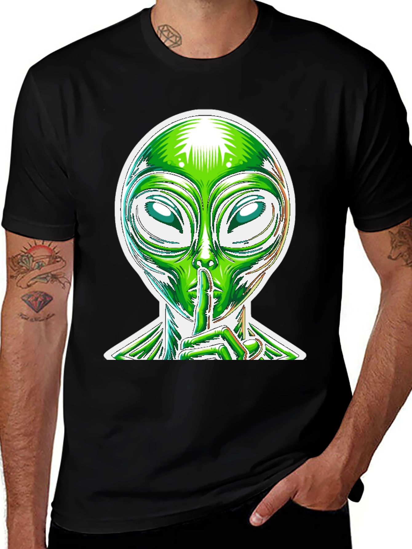 Variant 24 of Alien Shhh Graphic Tee - Black Cotton Blend Shirt