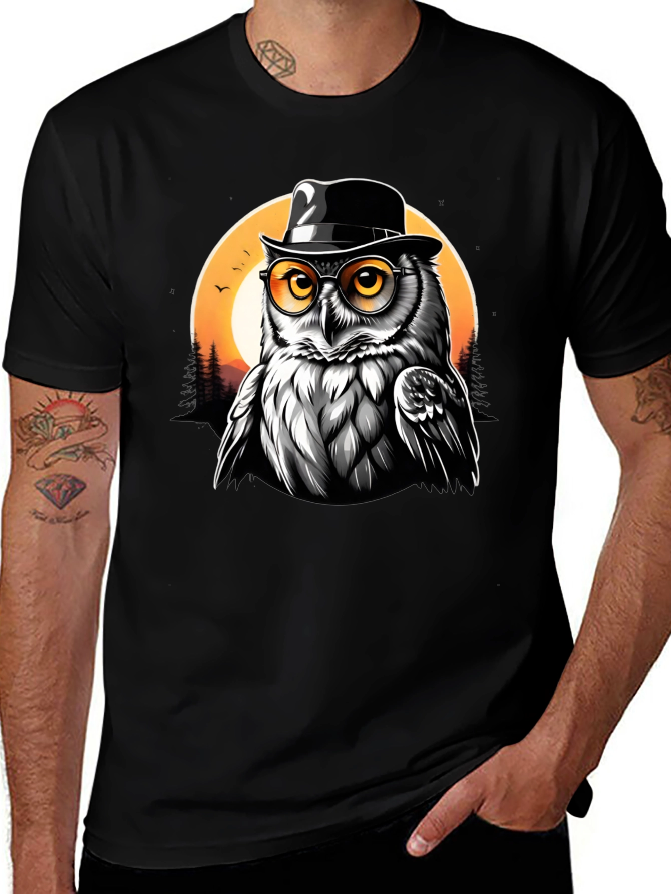 Variant 3 of Owl with Hat and Glasses T-Shirt