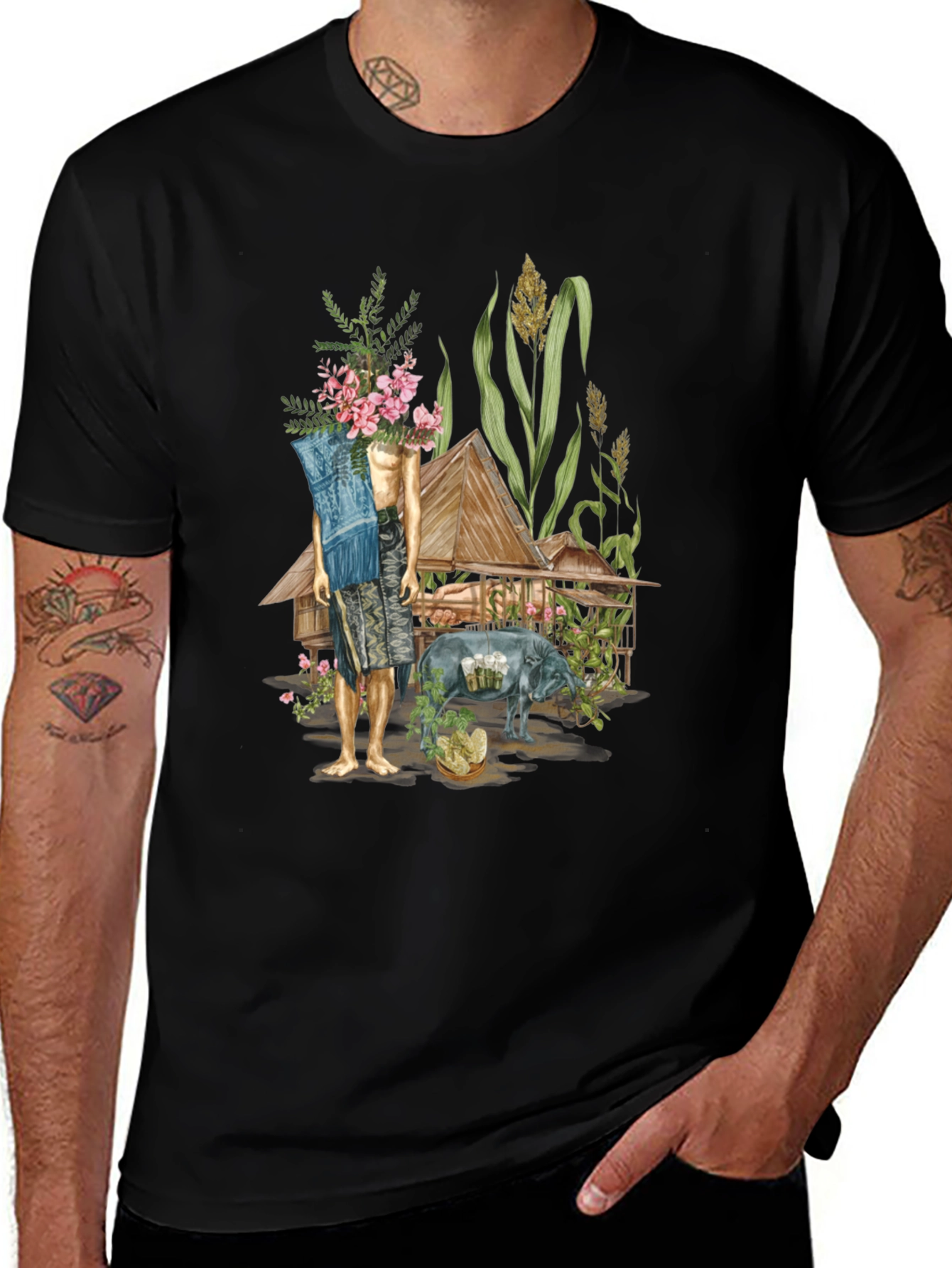 Variant 8 of Unique Graphic Tee: Thai Village Design