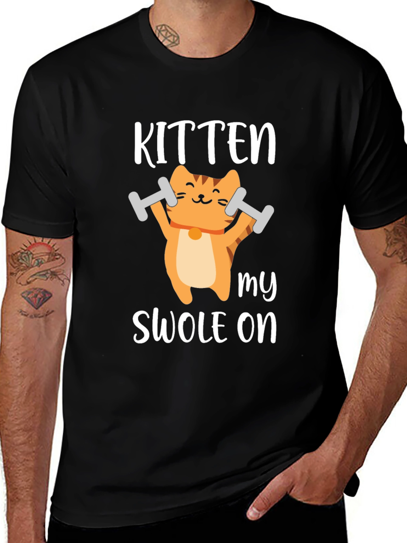 Variant 3 of Kitten My Swole On Black T-Shirt