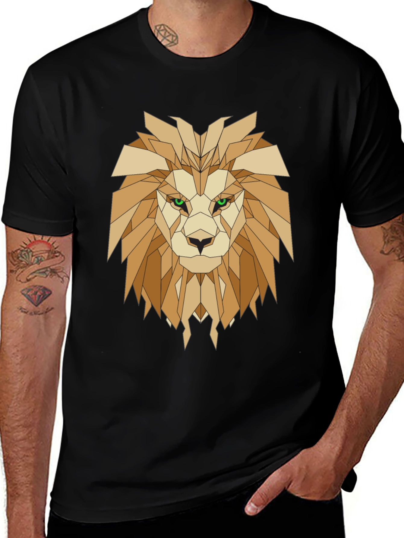 Variant 15 of Geometric Lion Graphic Tee - Black