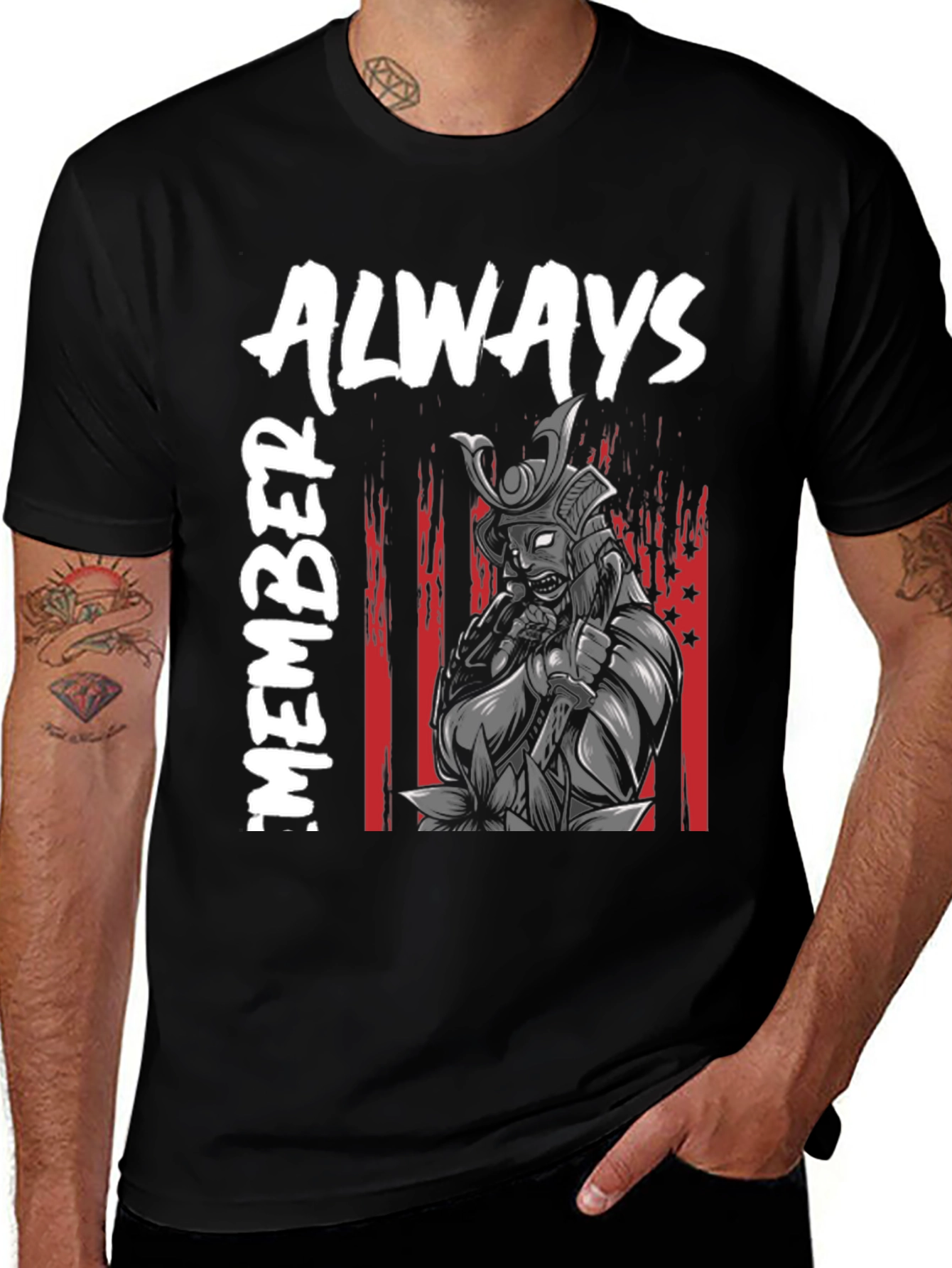 Variant 21 of Always Remember Samurai Graphic Tee - Black