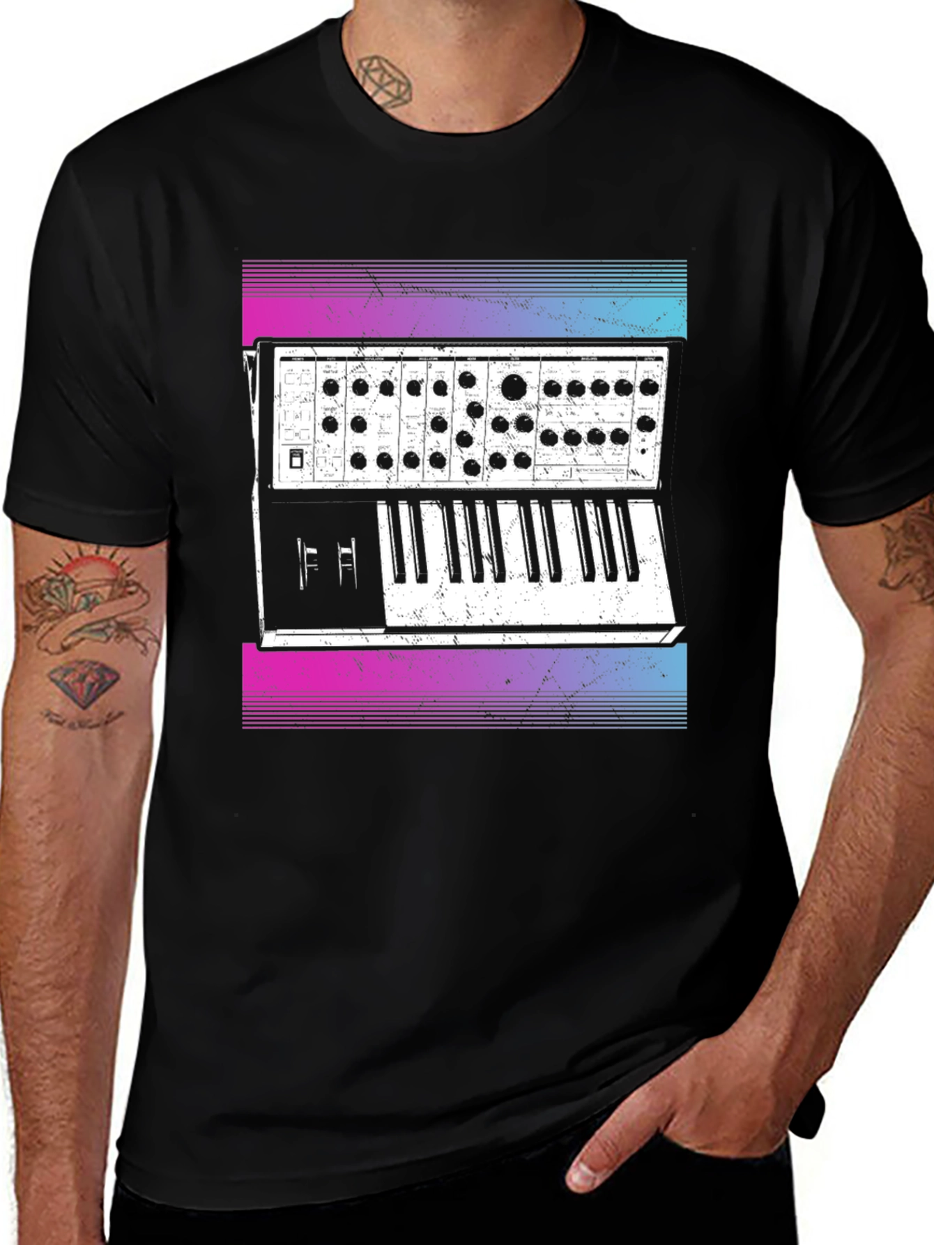 Variant 6 of Retro Synthwave Keyboard T-Shirt - Musical Style