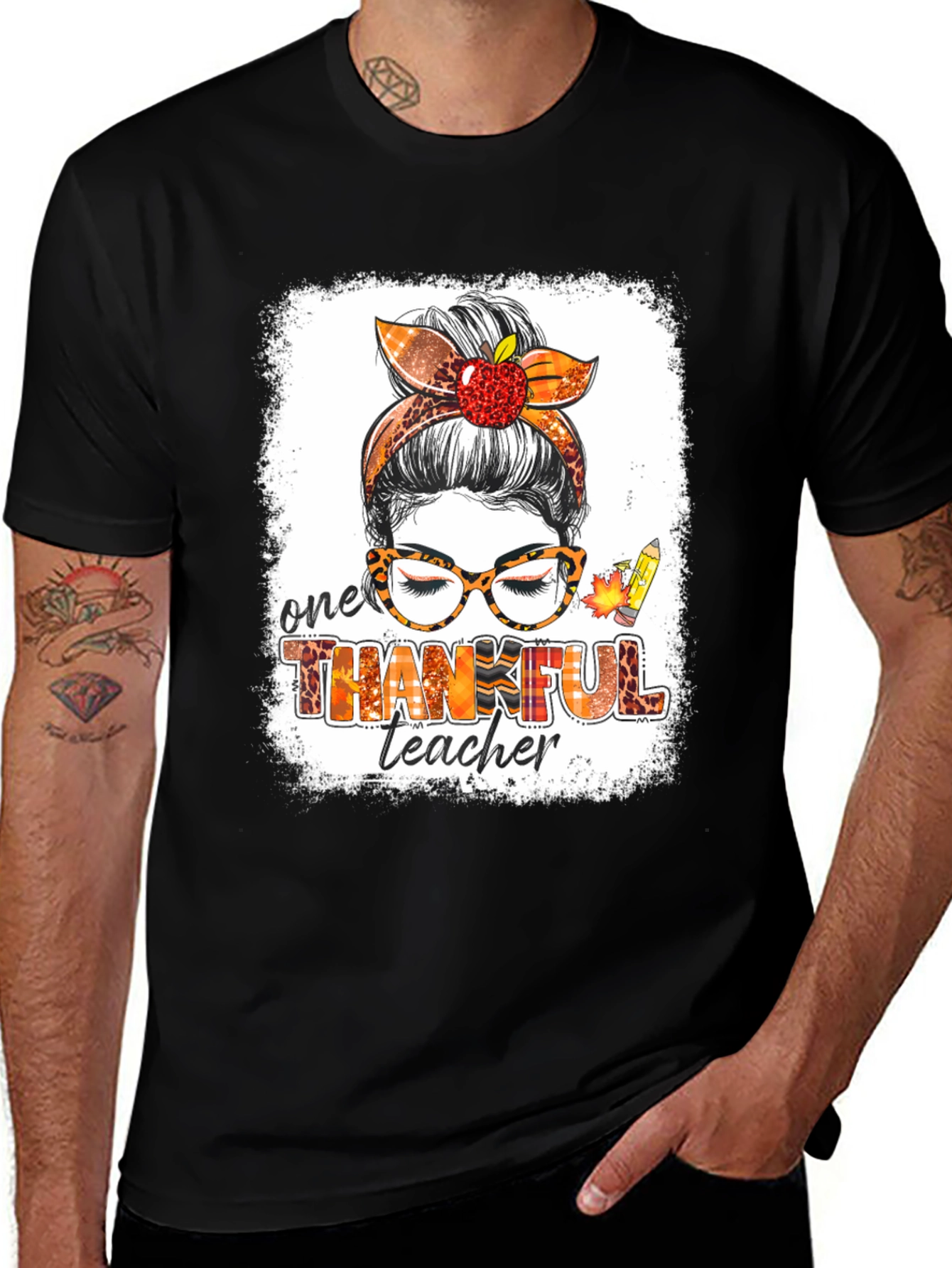 Variant 19 of Thankful Teacher Messy Bun T-Shirt