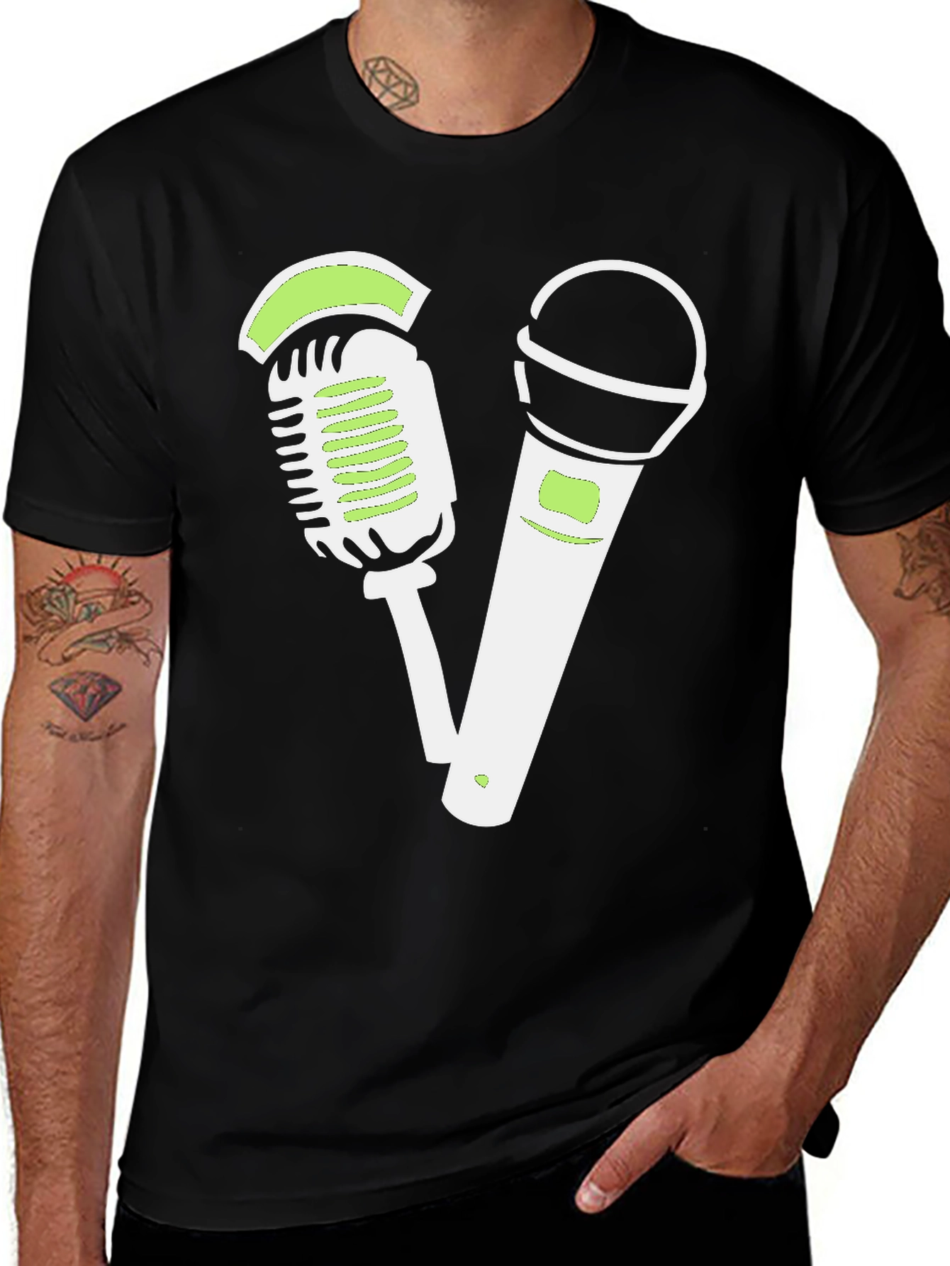 Variant 8 of Retro Mic Graphic Tee - Black Cotton Shirt