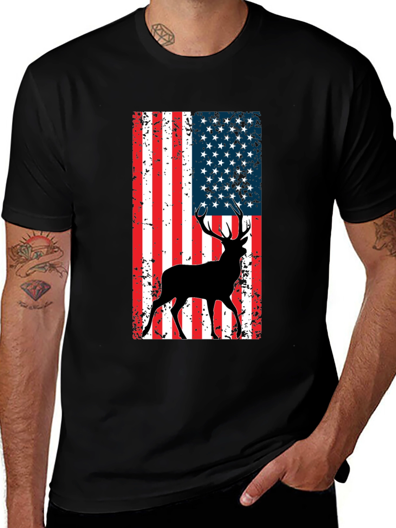 Variant 11 of American Flag Deer Graphic Tee - Black