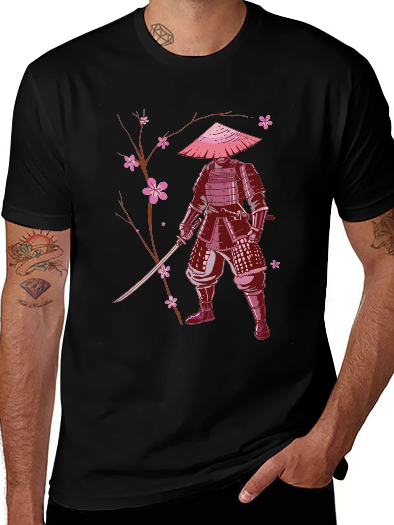 Variant 21 of Samurai Cherry Blossom Graphic Tee - Black