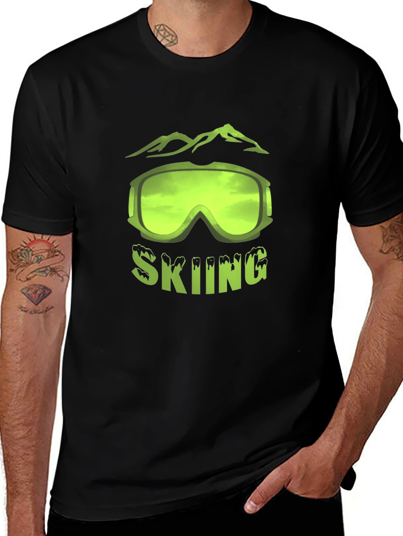 Variant 12 of Skiing Graphic T-Shirt - Black Short Sleeve Tee