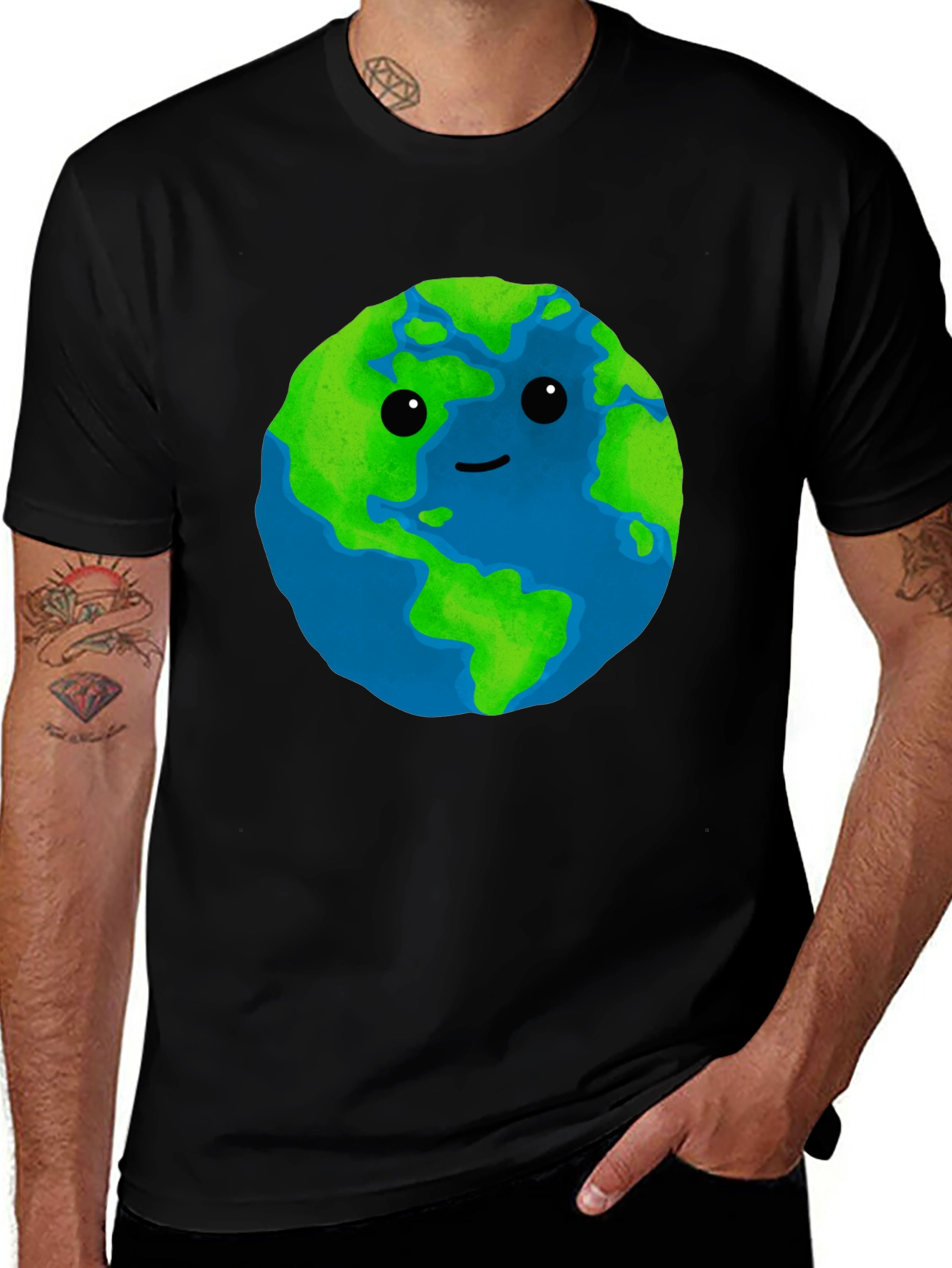 Variant 13 of Cute Earth Graphic Black T-Shirt