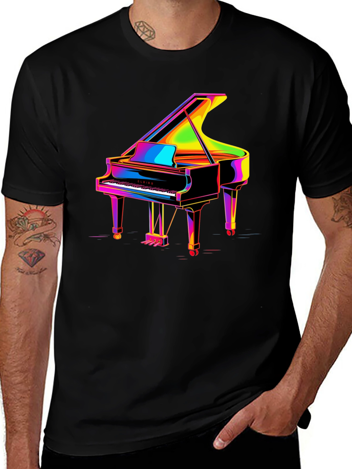 Variant 22 of Colorful Piano Graphic T-Shirt - Men's Black Tee
