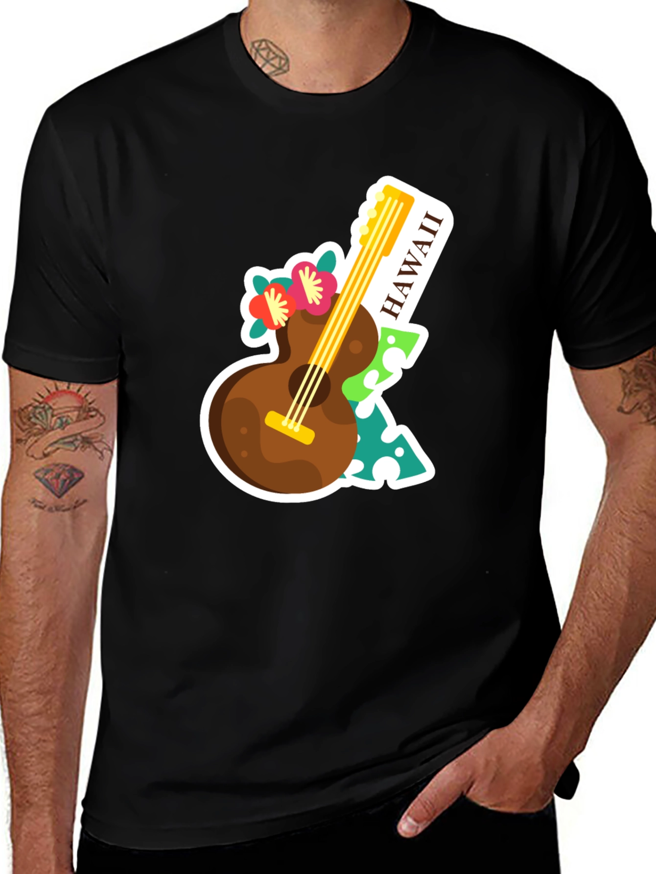 Variant 27 of Hawaii Guitar Graphic Tee - Tropical Vacation Vibes!