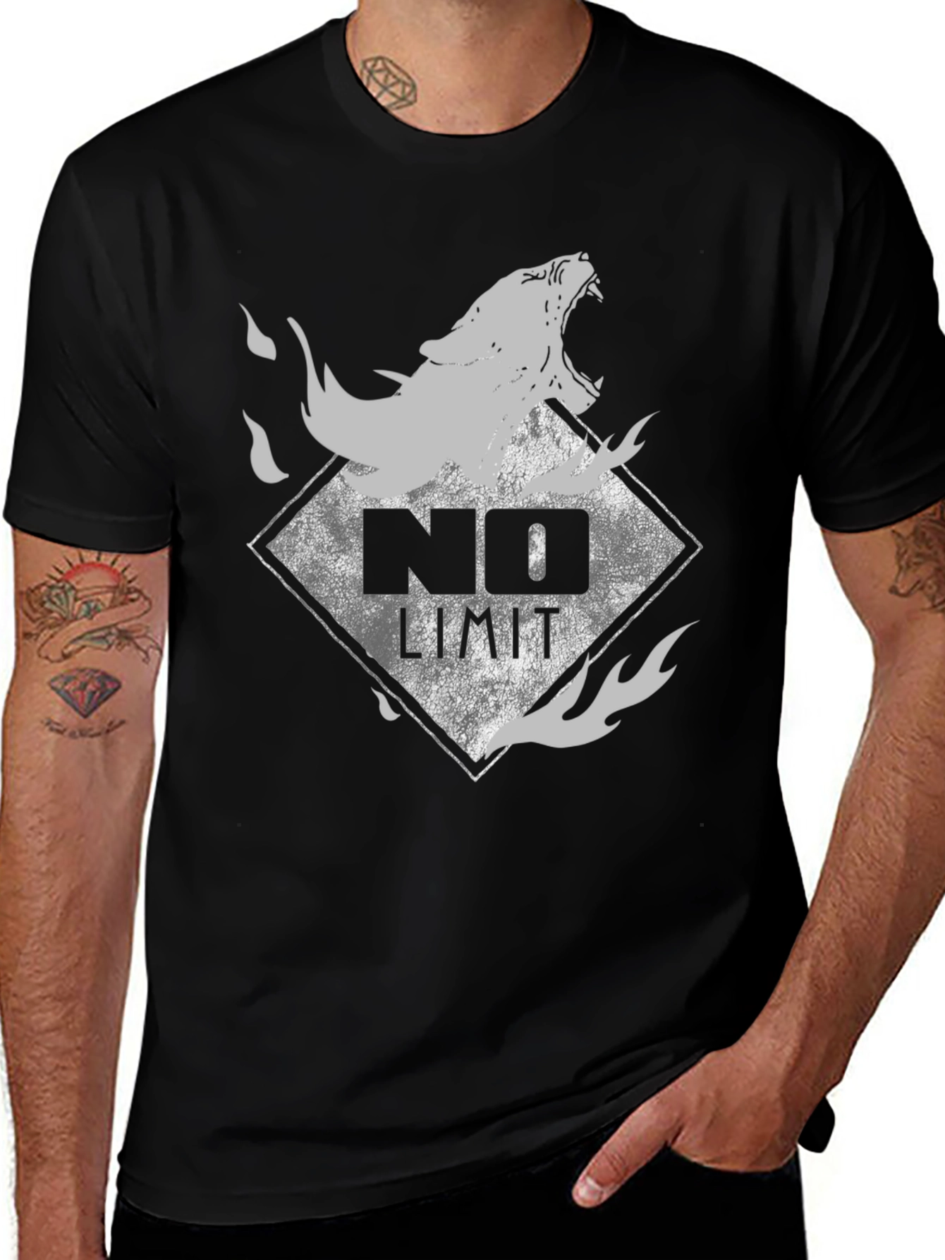 Variant 3 of No Limit Graphic Tee - Fierce Wolf Design