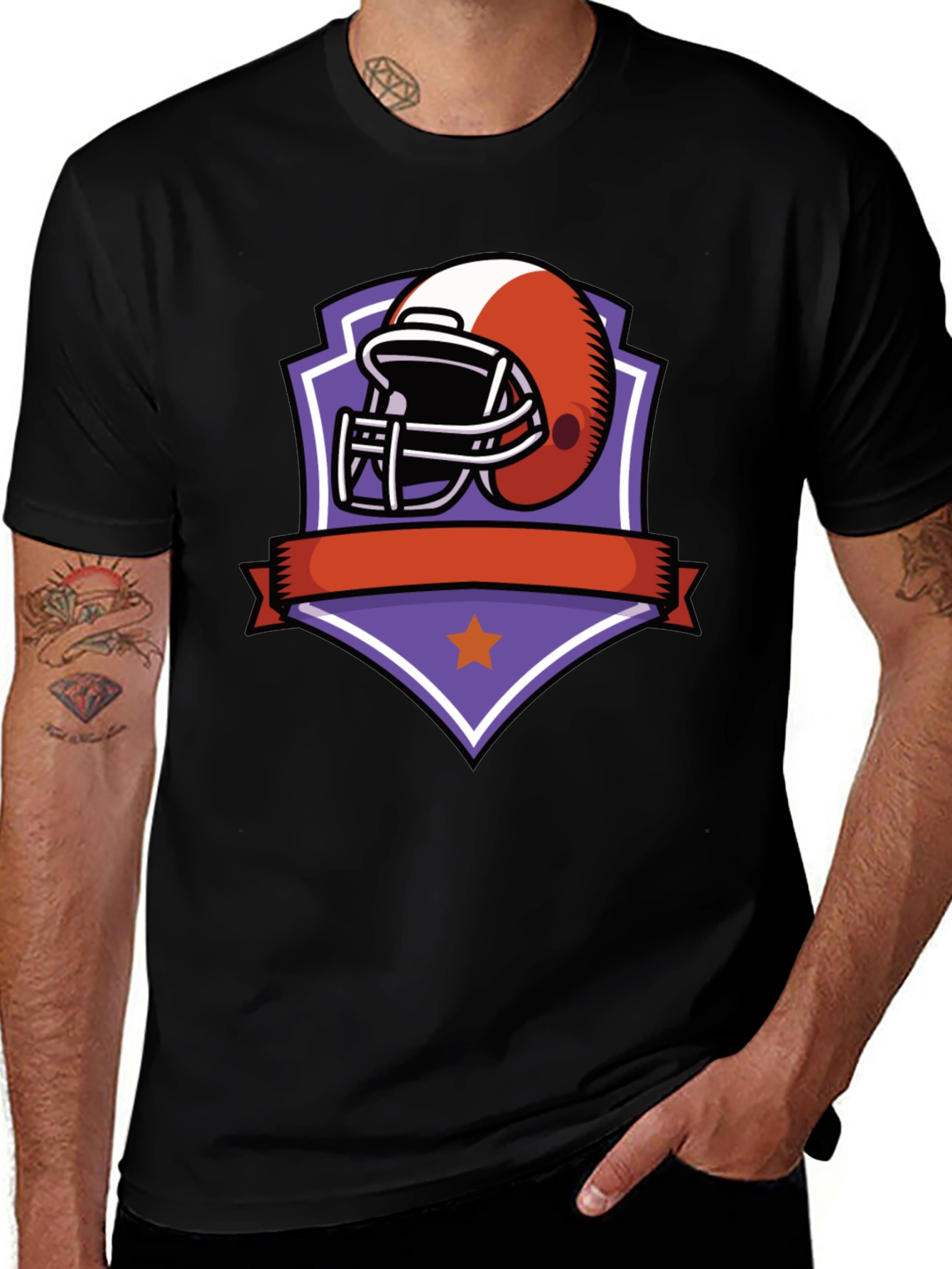 Variant 19 of Football Helmet Graphic Tee - Black Cotton Shirt