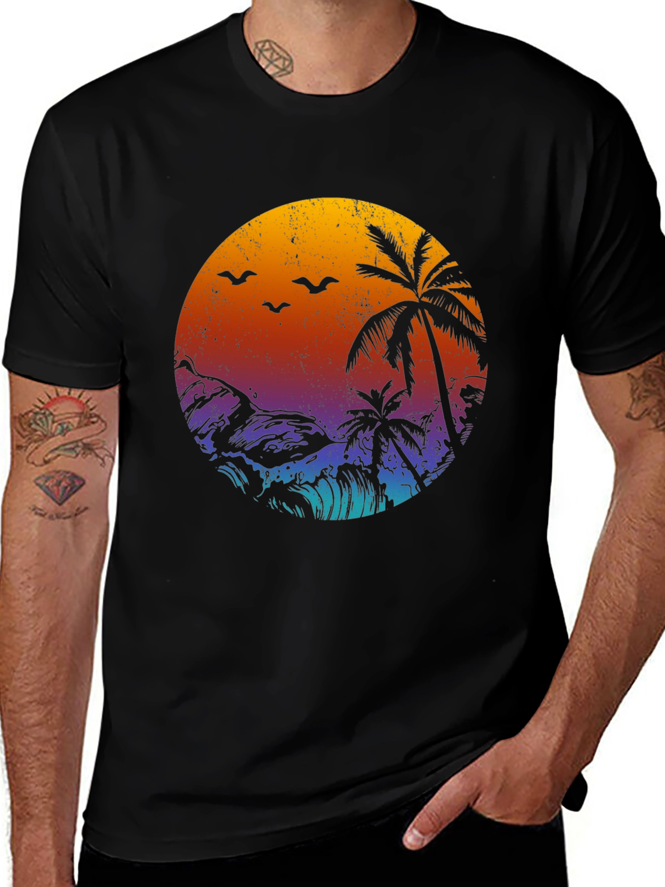 Variant 25 of Retro Sunset Palm Tee