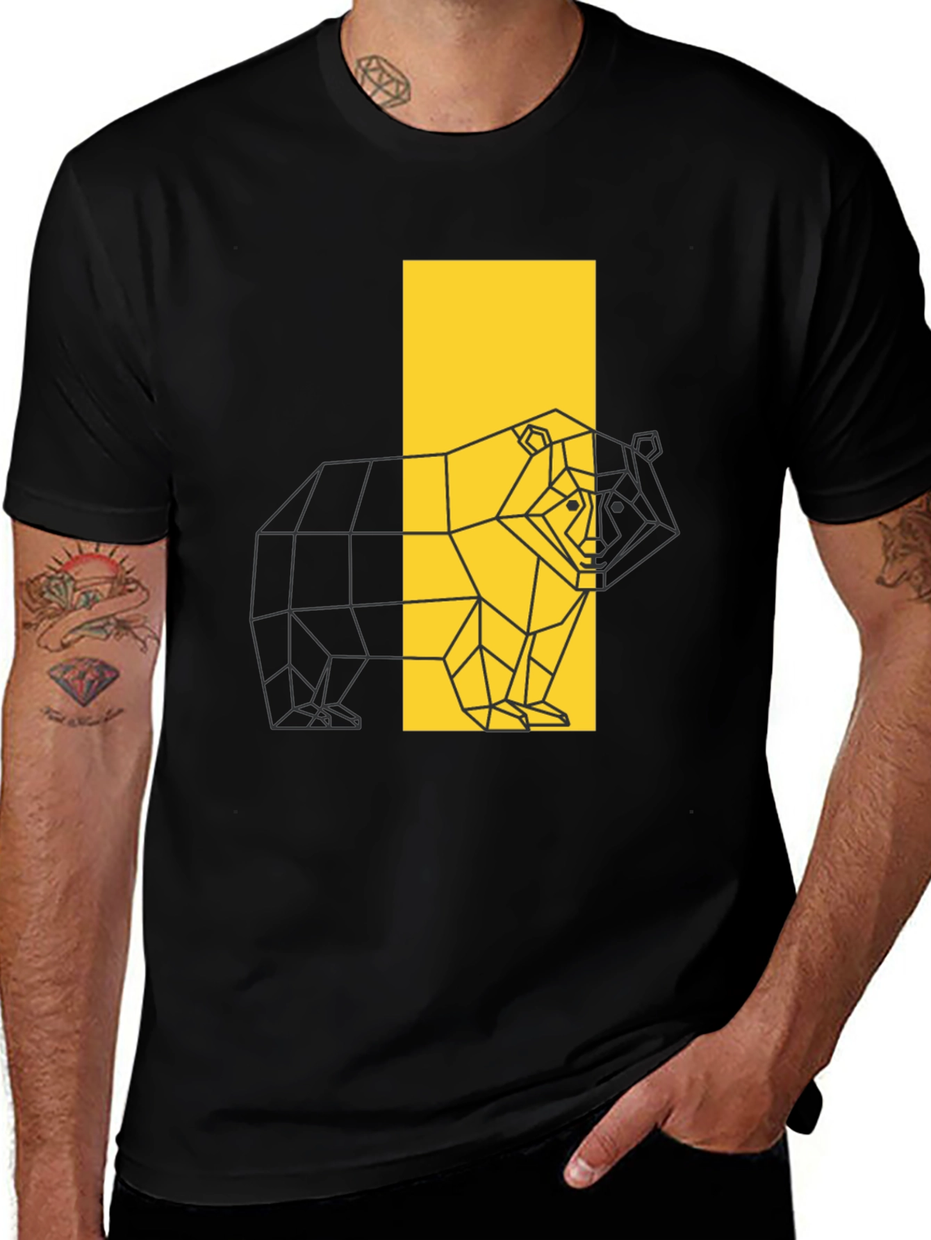 Variant 8 of Geometric Bear Graphic Tee - Stylish Black T-Shirt