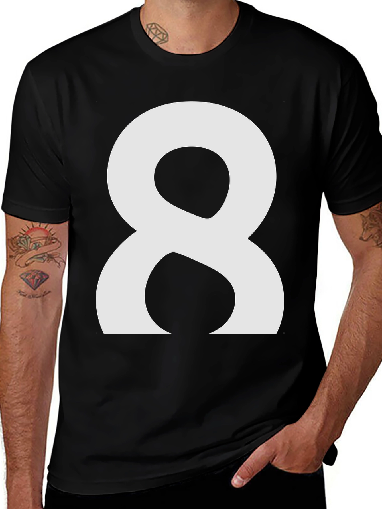 Variant 27 of Number 8 Graphic Tee - Black Cotton Shirt