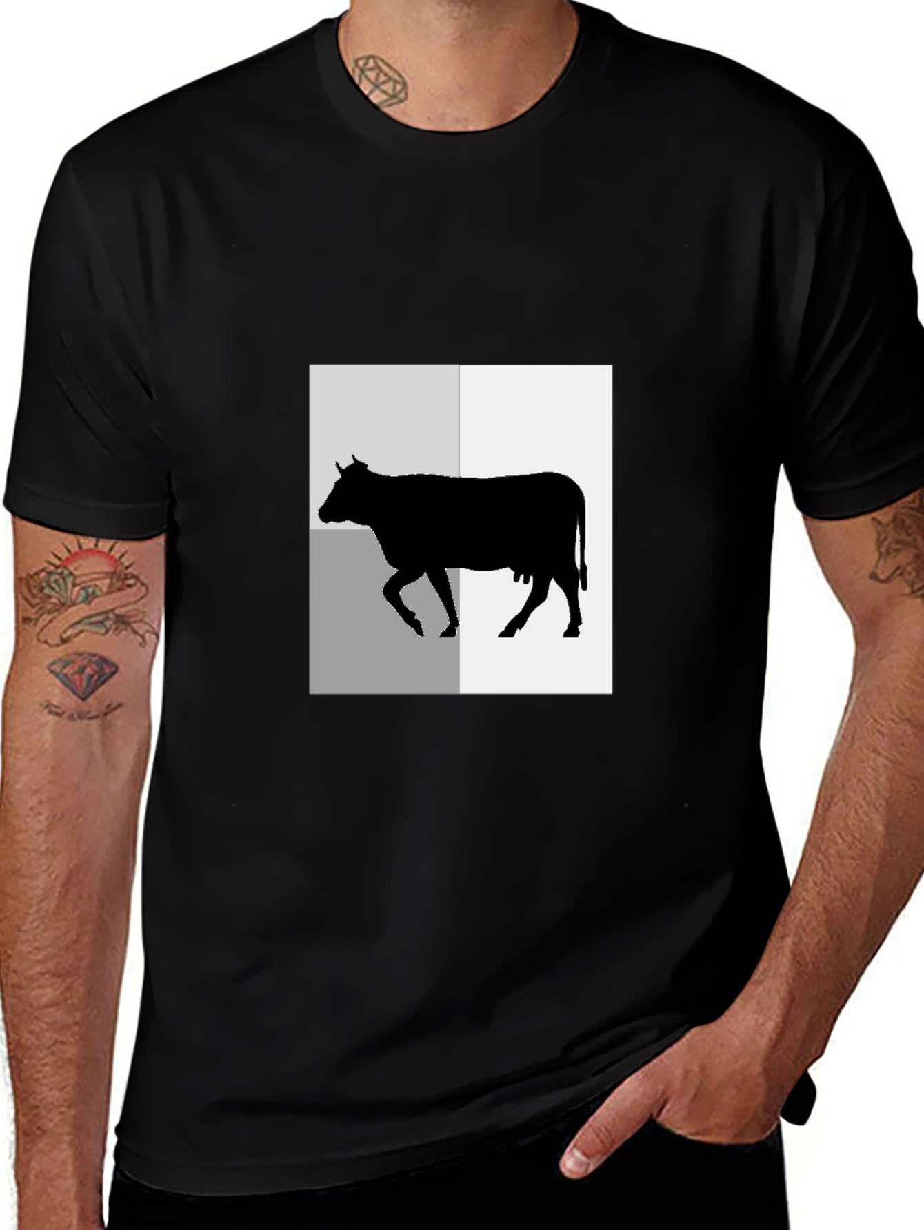 Variant 26 of Black T-Shirt with Cow Graphic Tee