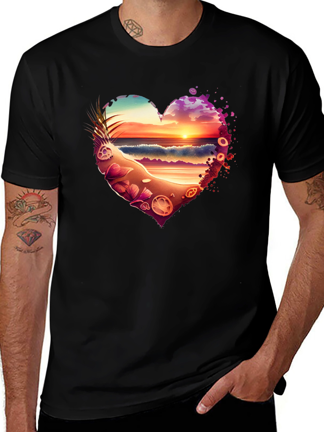 Variant 22 of Beach Sunset Heart Graphic Black T-Shirt