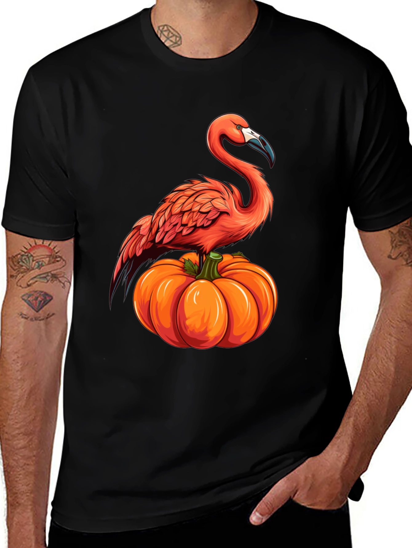 Flamingo Pumpkin Graphic Tee - Halloween
