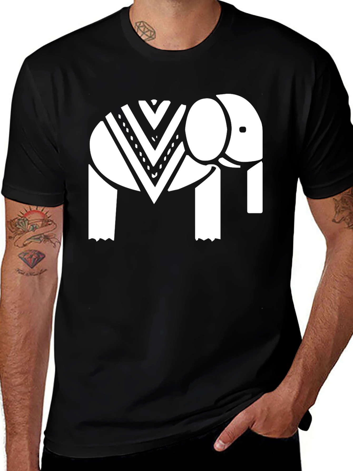 Variant 19 of Elephant Graphic Tee - Black Cotton Casual