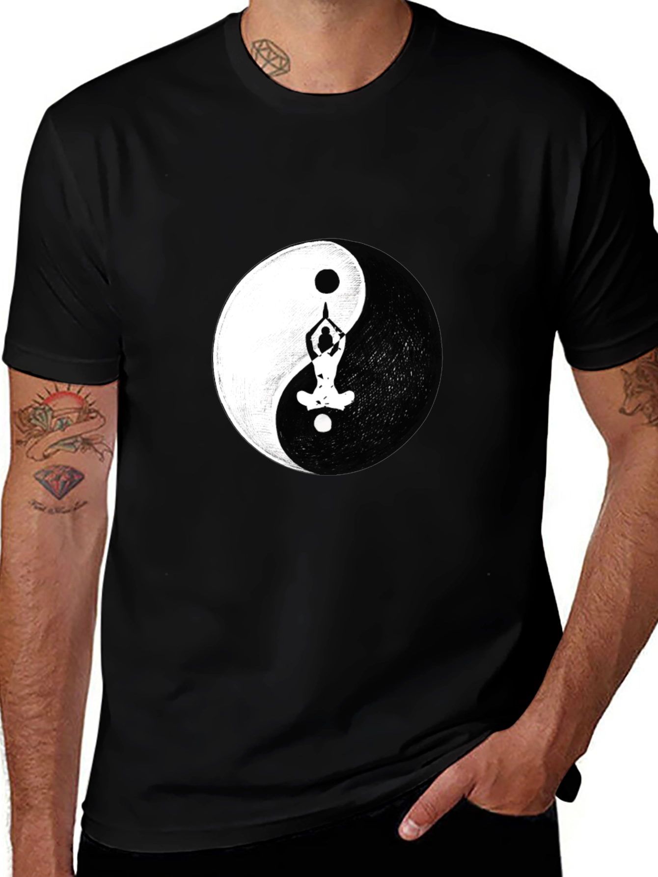 Variant 13 of Yin Yang Yoga Pose Graphic Black T-Shirt