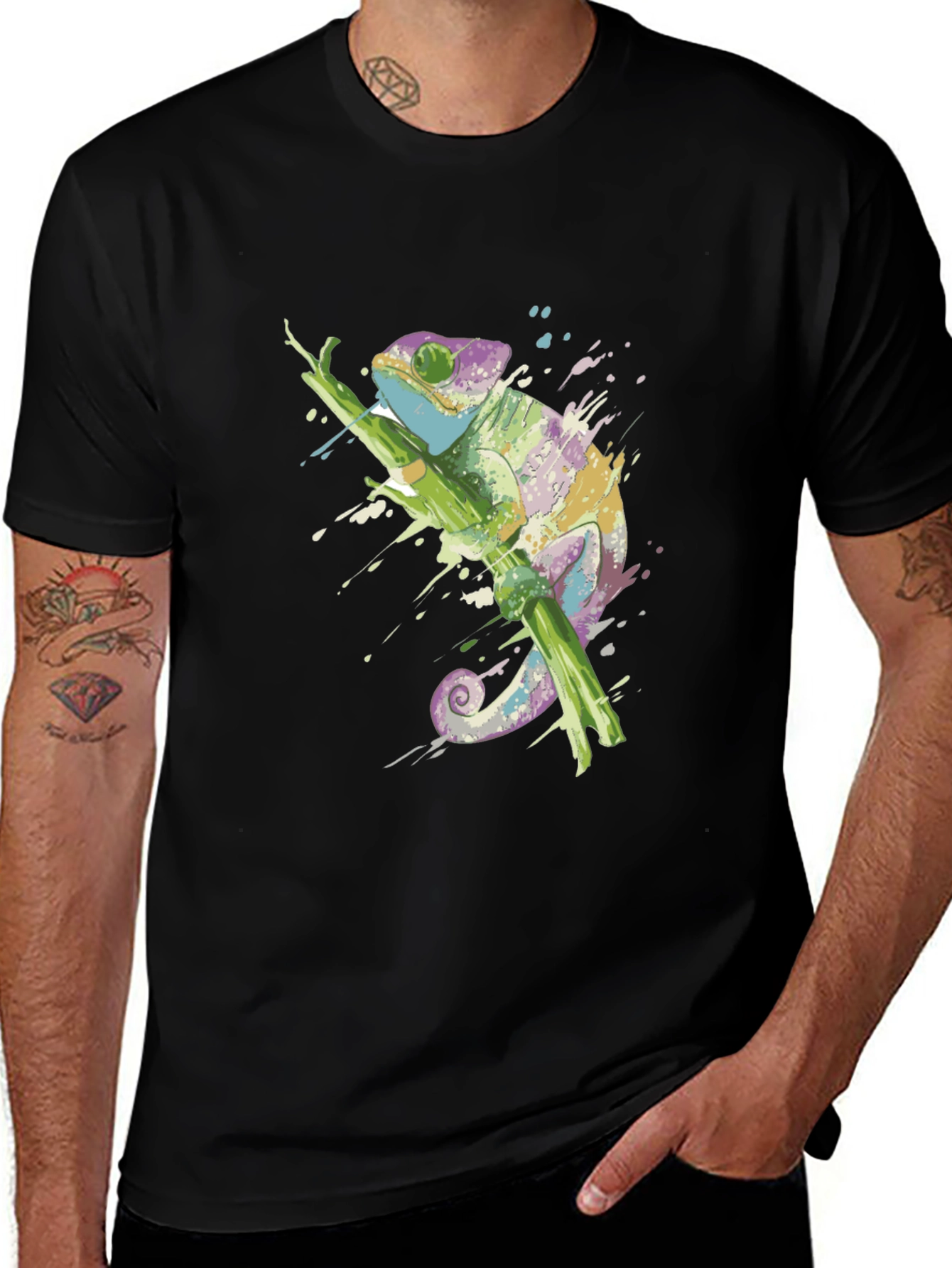 Variant 11 of Watercolor Chameleon Graphic Tee - Stylish Casual Wear