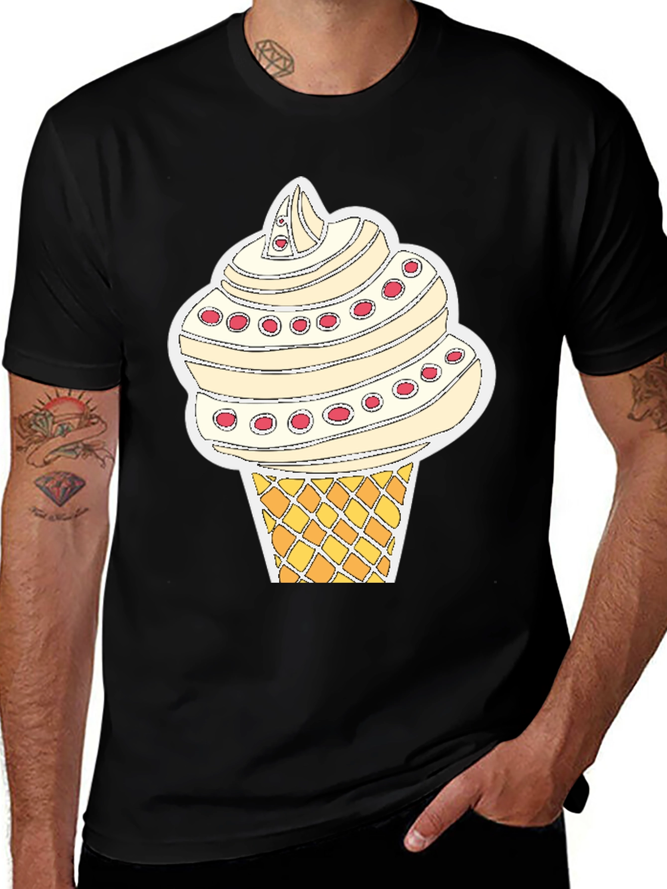 Variant 29 of Ice Cream Cone Graphic Tee - Black Cotton T-Shirt