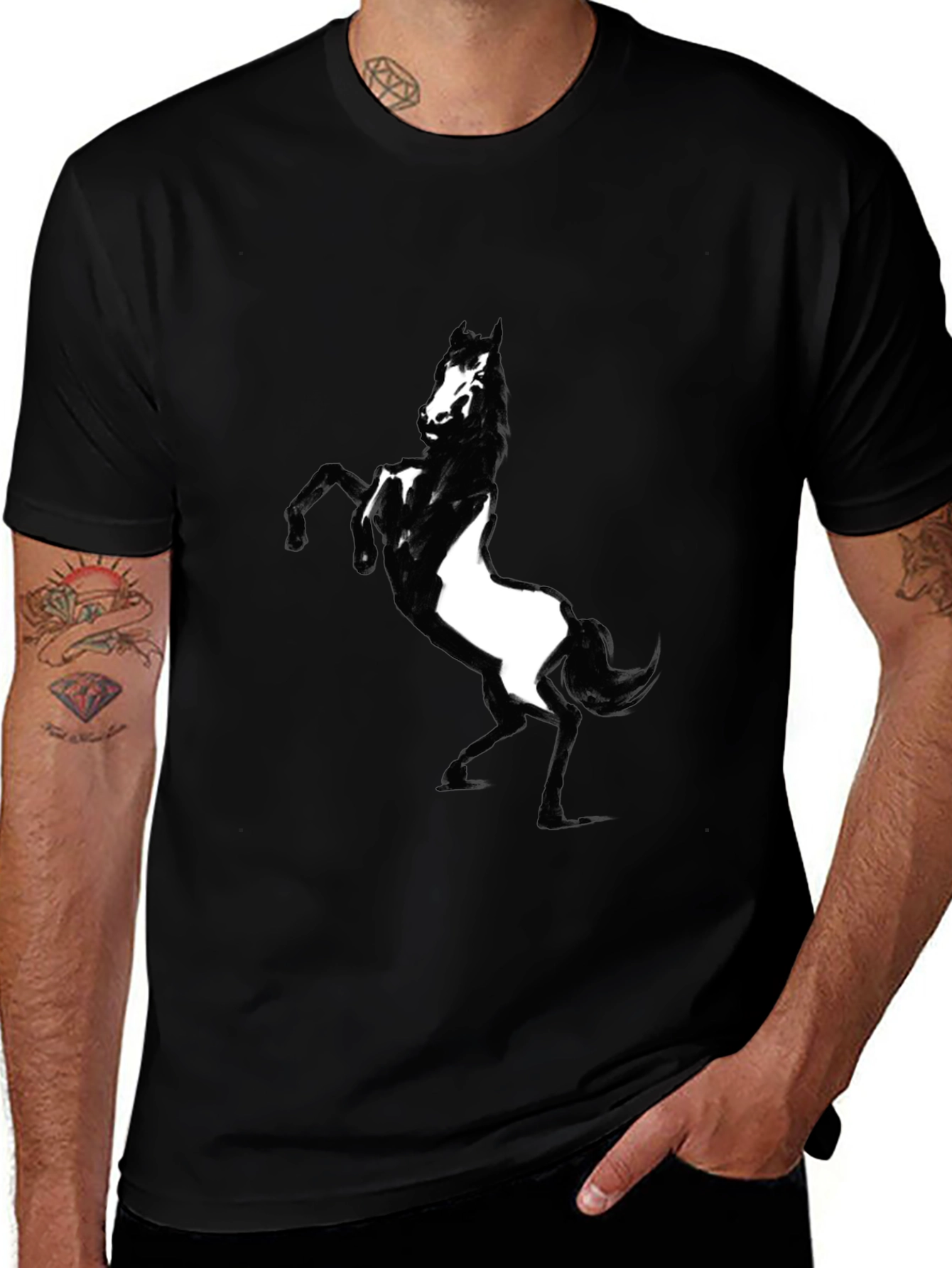 Variant 13 of Black Horse Graphic Tee - Stylish Men's T-Shirt