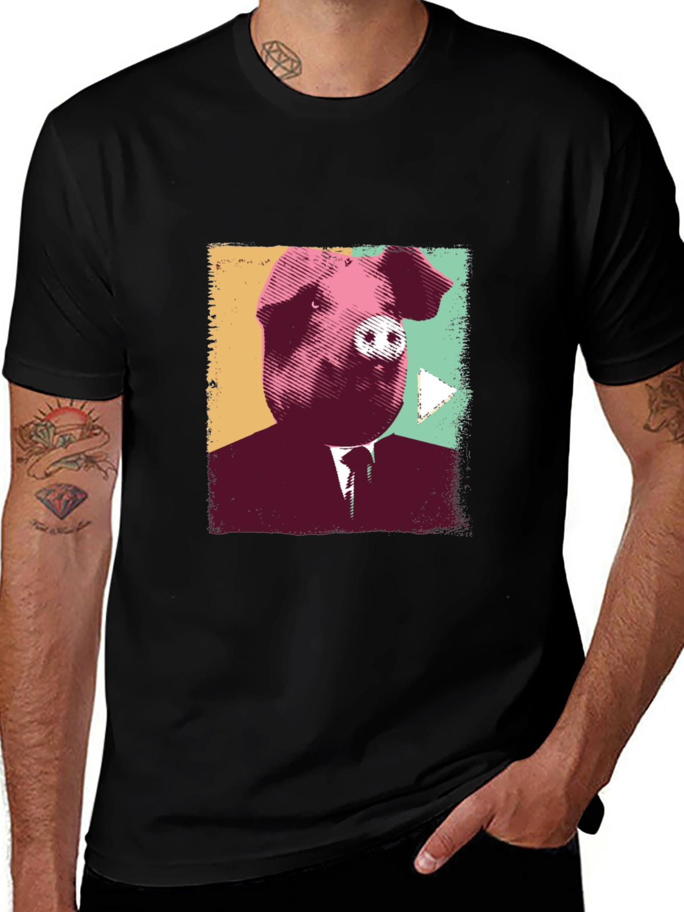 Variant 15 of Pig Boss T-Shirt - Black Crew Neck Tee