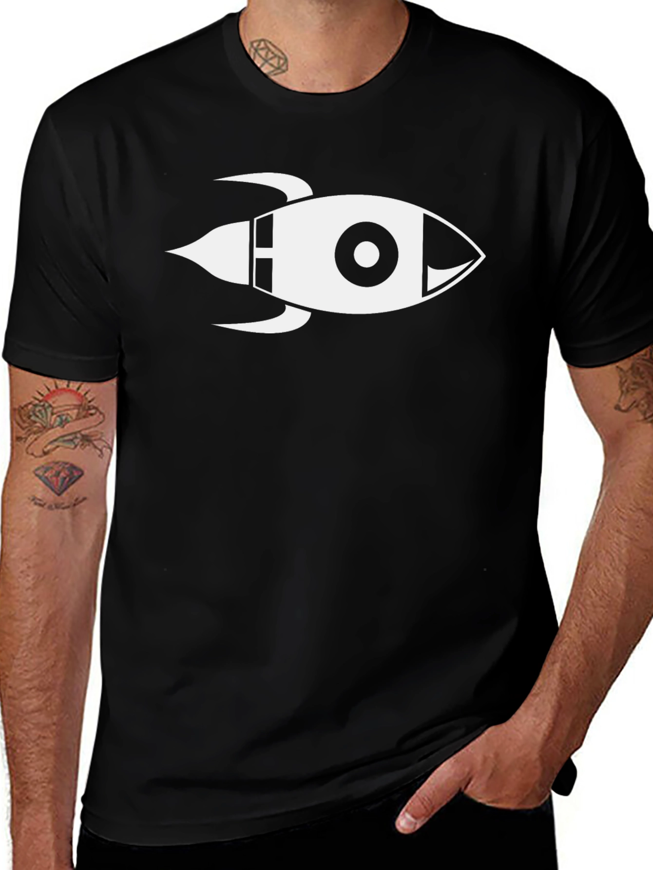 Variant 29 of Retro Rocket Graphic Tee - Black Cotton T-Shirt
