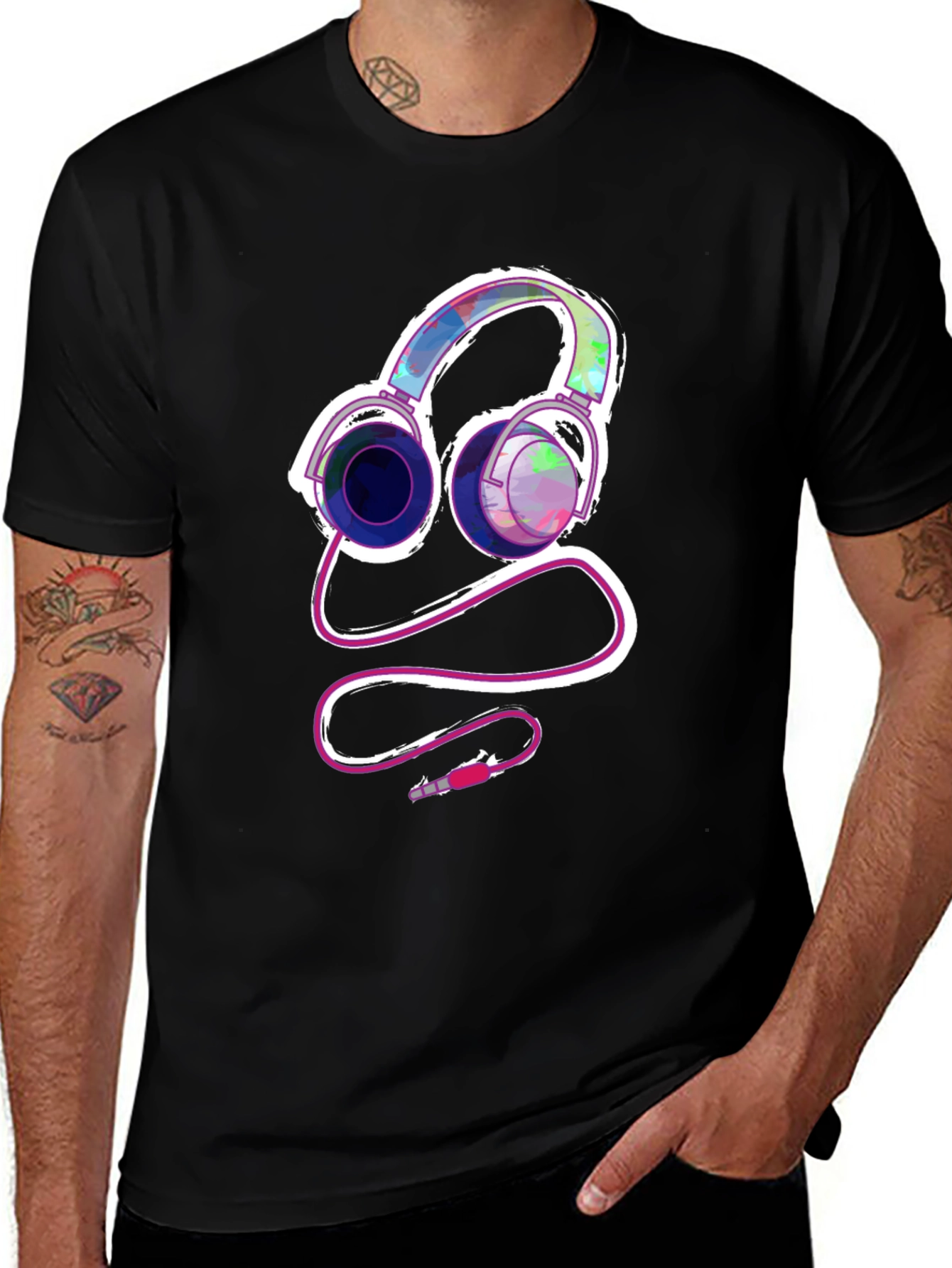 Variant 4 of Cool Headphones Graphic T-Shirt - Black