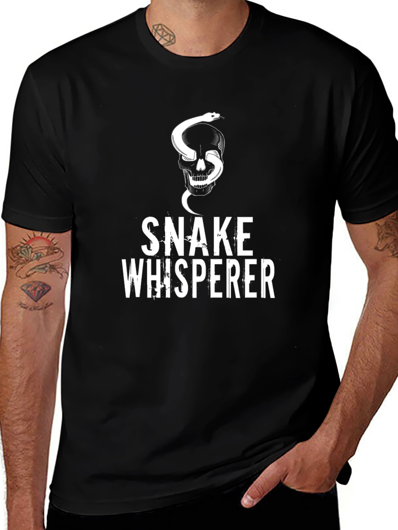 Variant 22 of Snake Whisperer Graphic Tee - Skull & Snake Design